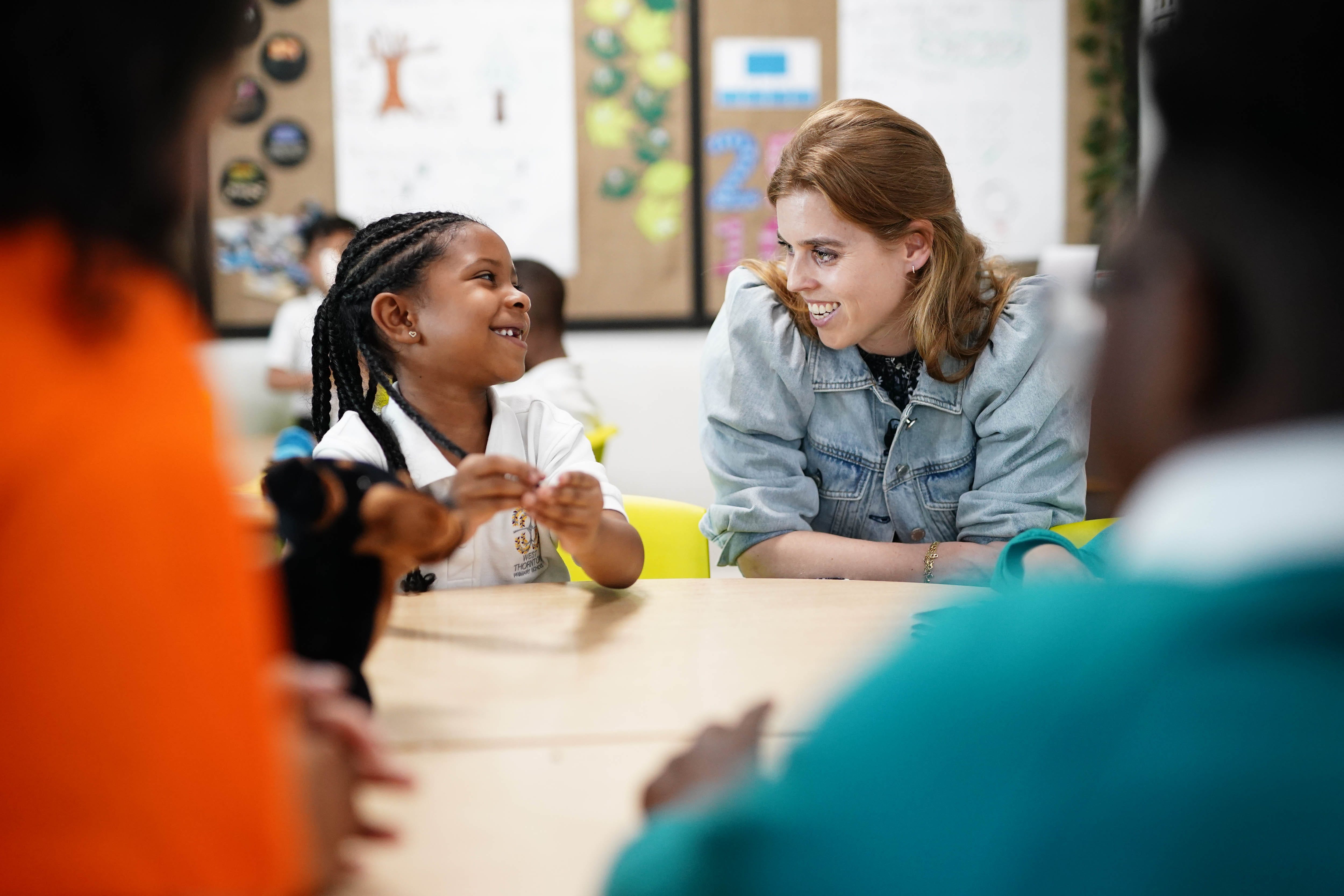 Princess Beatrice reads to pupils at West Thornton Primary School in Croydon as part of Oscar’s Book Club (Aaron Chown Media Assignments/PA)