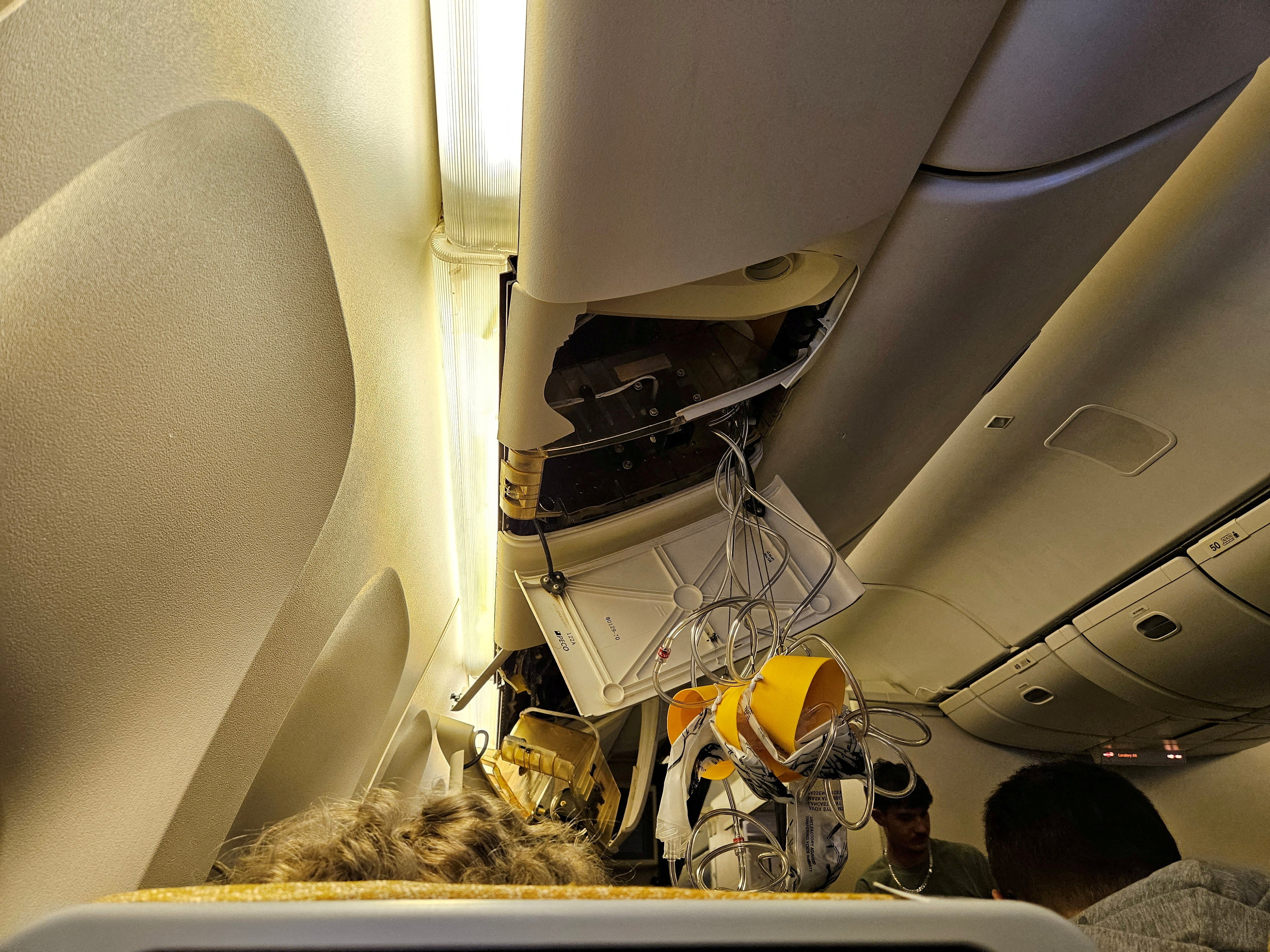 Danger zone: Interior of Singapore Airlines flight SQ321 after its emergency landing at Bangkok