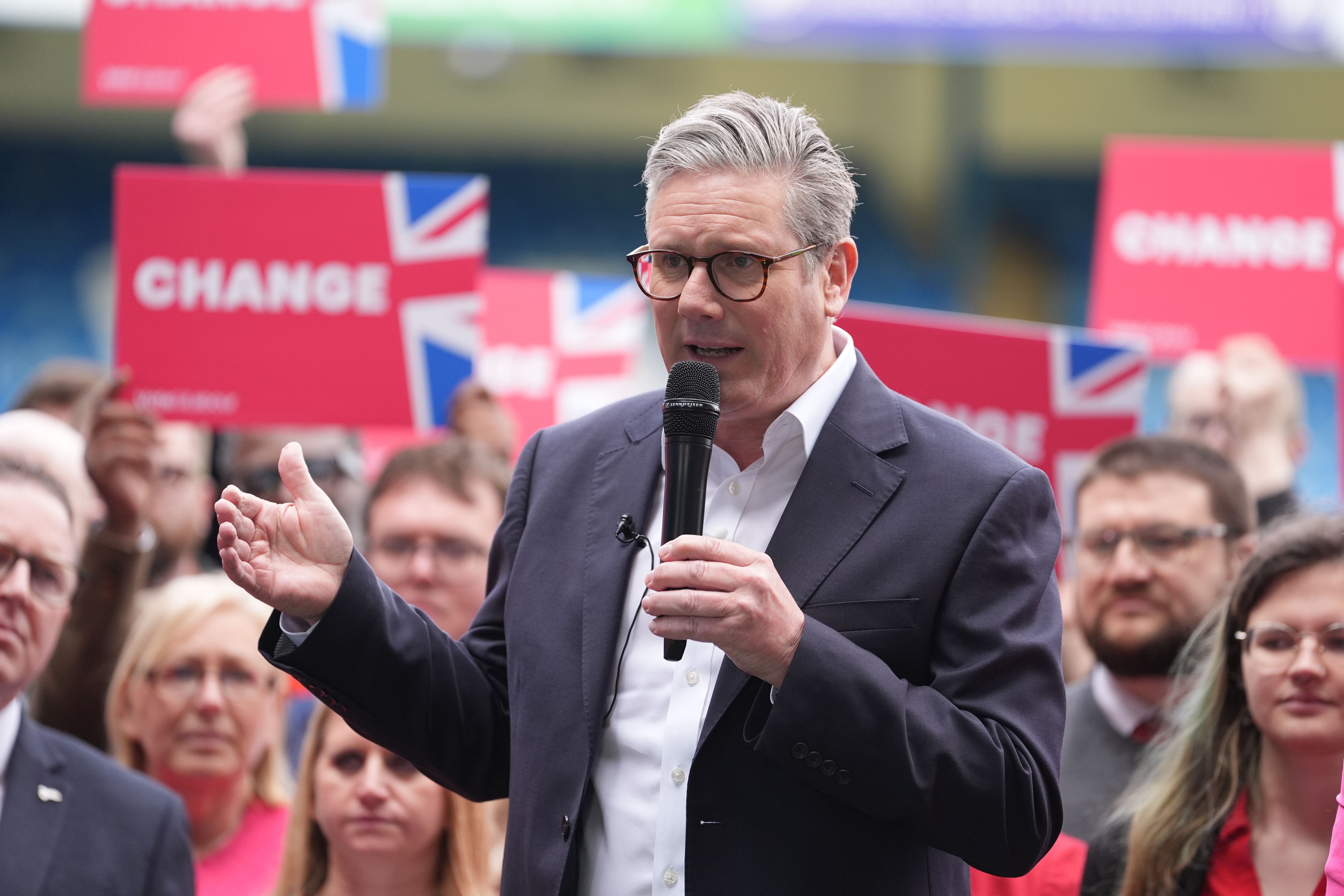 Labour Party leader Sir Keir Starmer during a visit to Gillingham Football club in Gillingham, Kent, while on the General Election campaign trail. Picture date: Thursday May 23, 2024.