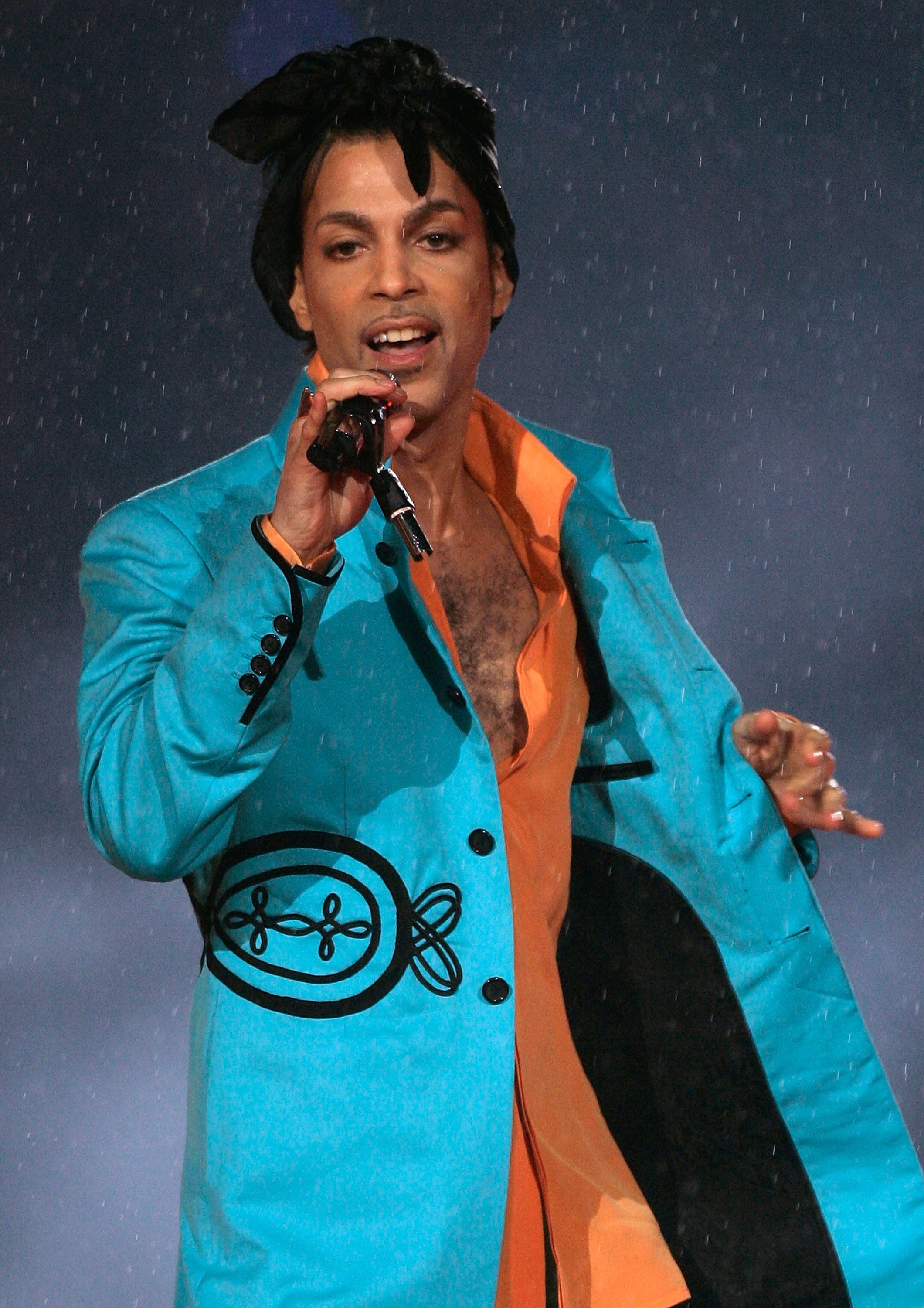 Prince performs during the halftime show at the 2007 Super Bowl