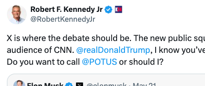 X’s CEO, Elon Musk, started an online back-and-forth after asserting that RFK Jr “should be in the debate”. The 70-year-old courted the tech mogul, asking: “Will you host one?” Musk replied: “Sure.” No further details have been announced.