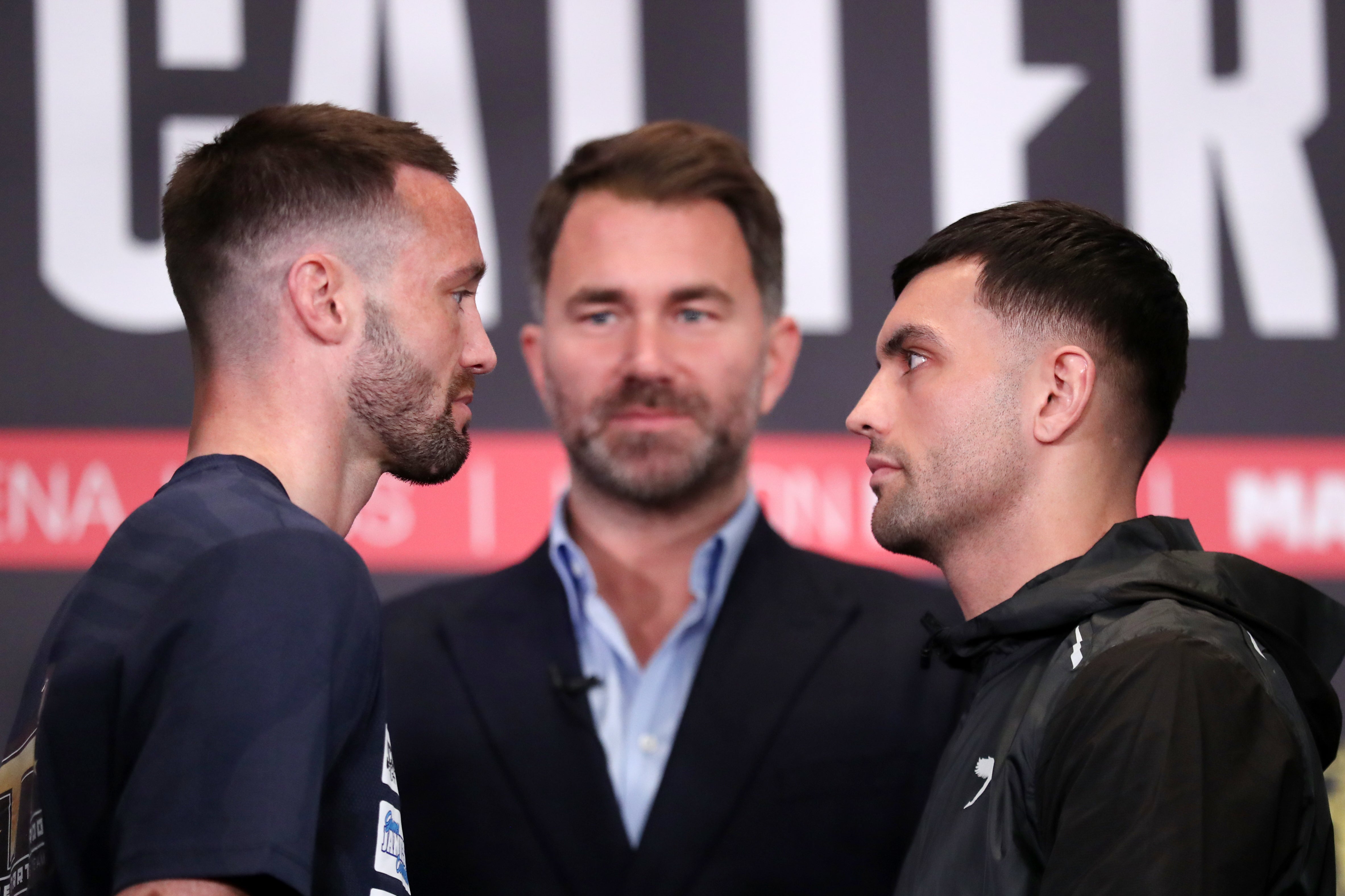 Taylor (left) and Catterall at the final press conference for their rematch