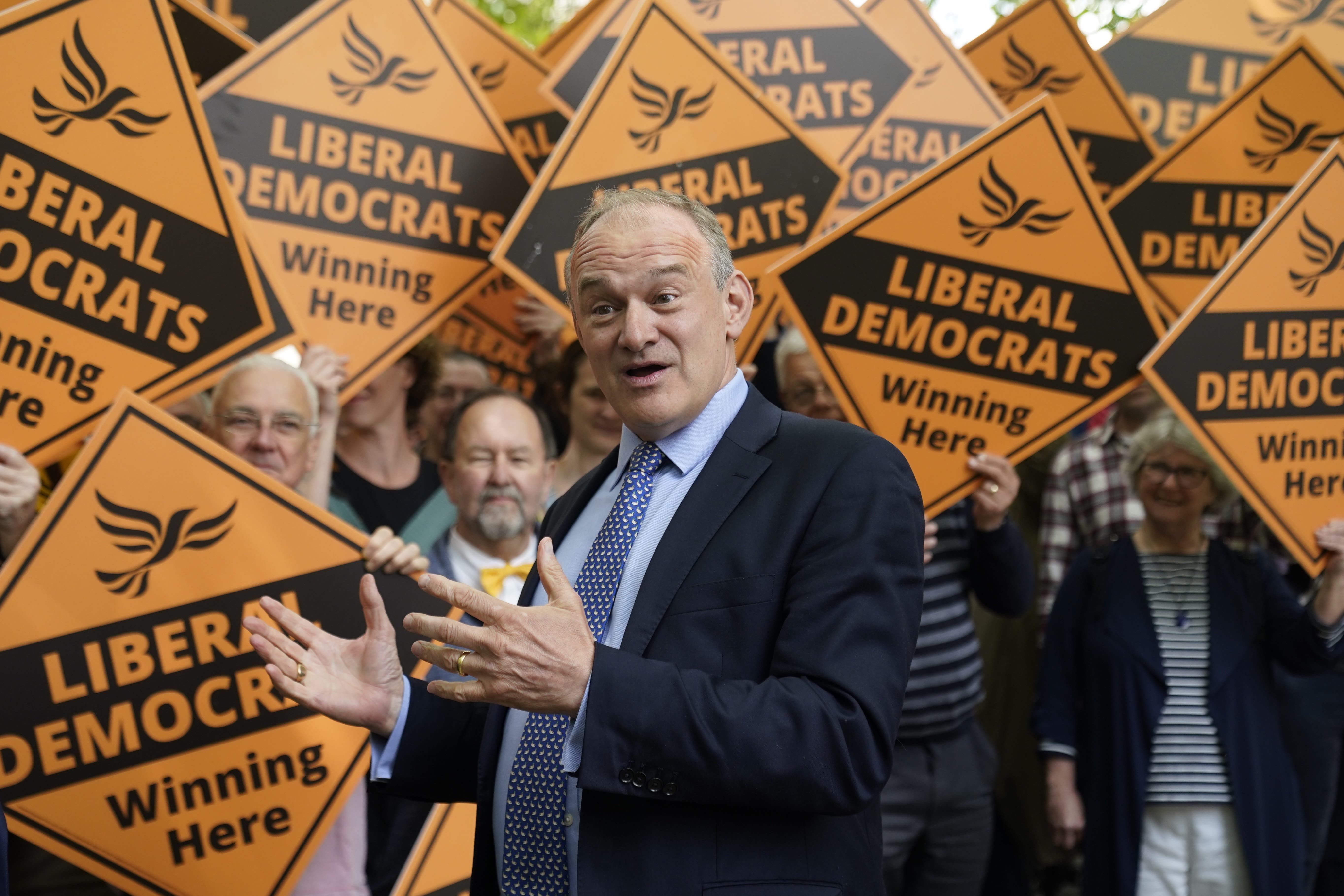 Sir Ed Davey speaking during a visit to in Cheltenham (Andrew Matthews/PA)