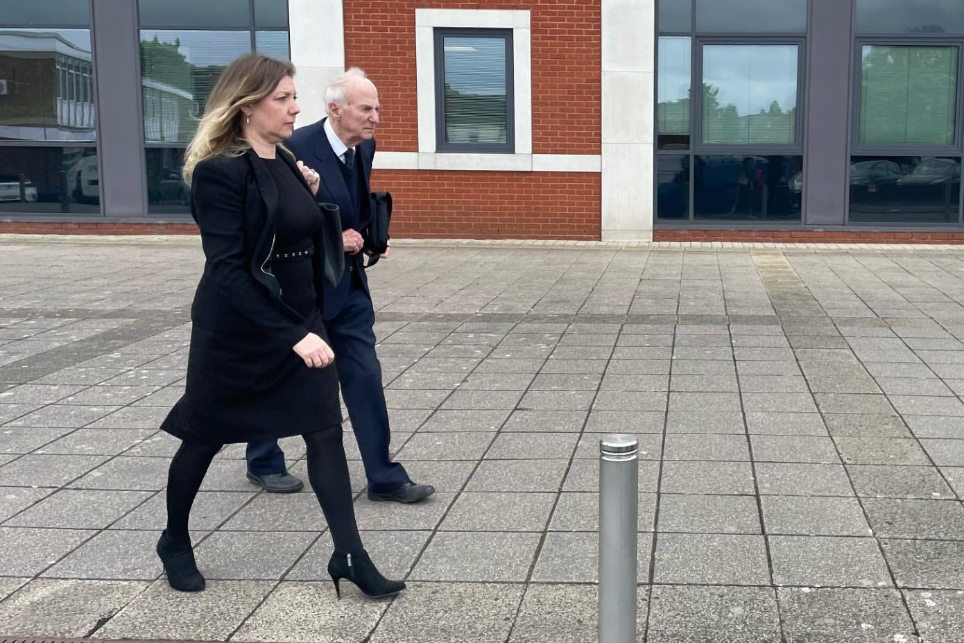 Peter Burrow, right, leaves Kidderminster Magistrates’ Court after appearing charged with causing death by dangerous driving (Matthew Cooper/PA)