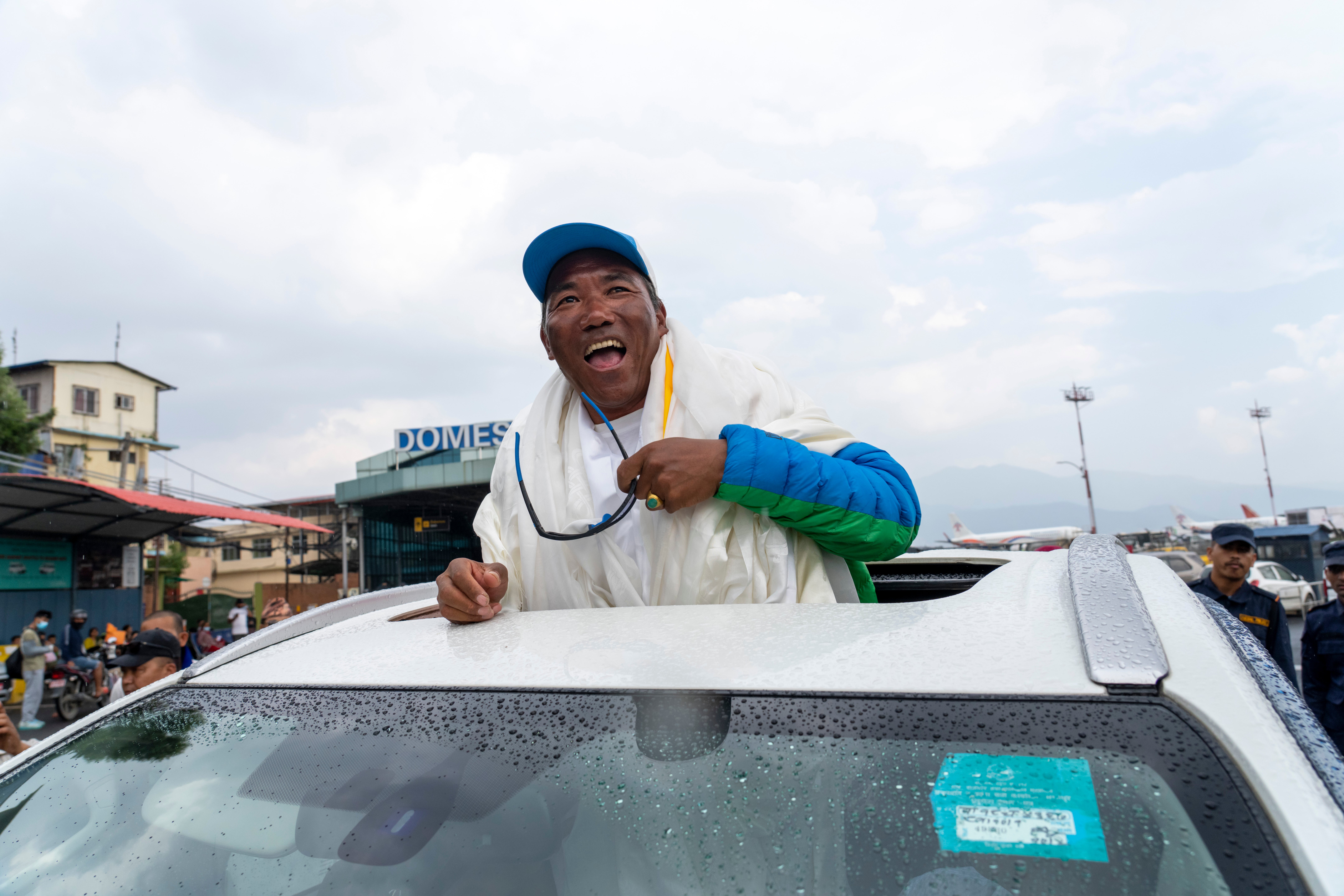Renowned Sherpa mountain guide Kami Rita returning from Mount Everest after his record 30th successful ascent, arrives at the airport in Kathmandu, Nepal, Friday, May 24, 2024. (AP Photo/Niranjan Shrestha)