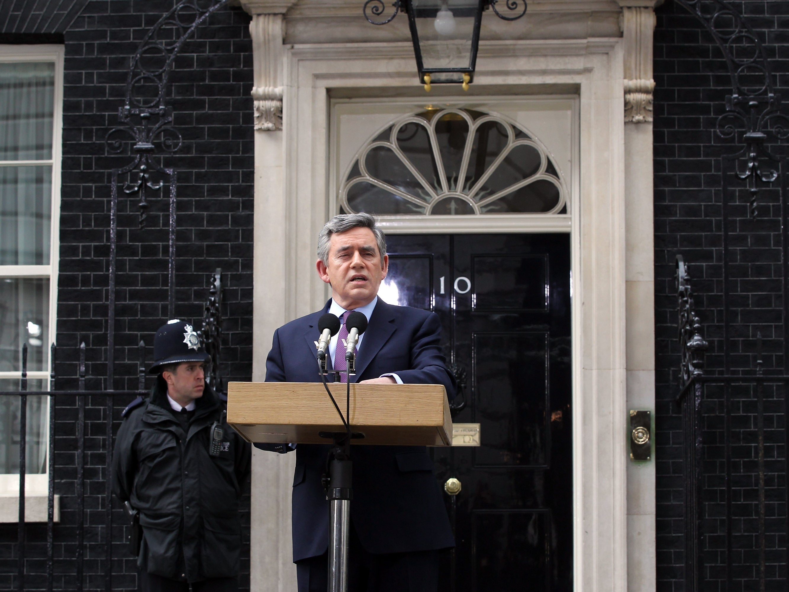 Gordon Brown announcing he would step down as Labour leader in May 2010