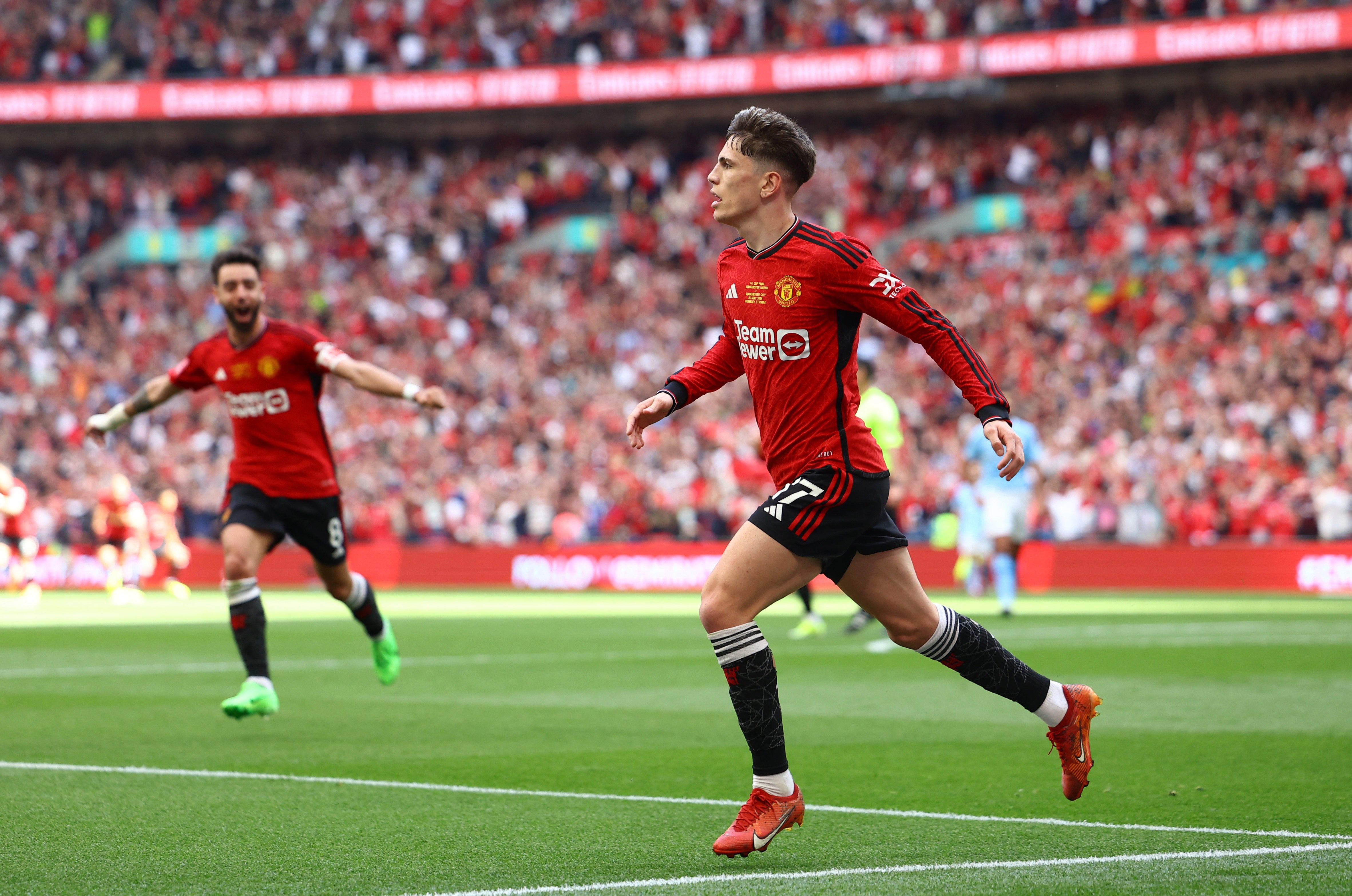 Alejandro Garnacho celebrates scoring his goal