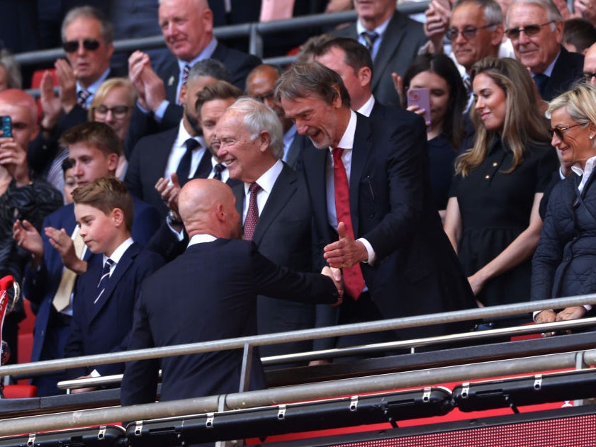 Sir Jim Ratcliffe shakes hands with Erik ten Hag after Manchester United won the FA Cup