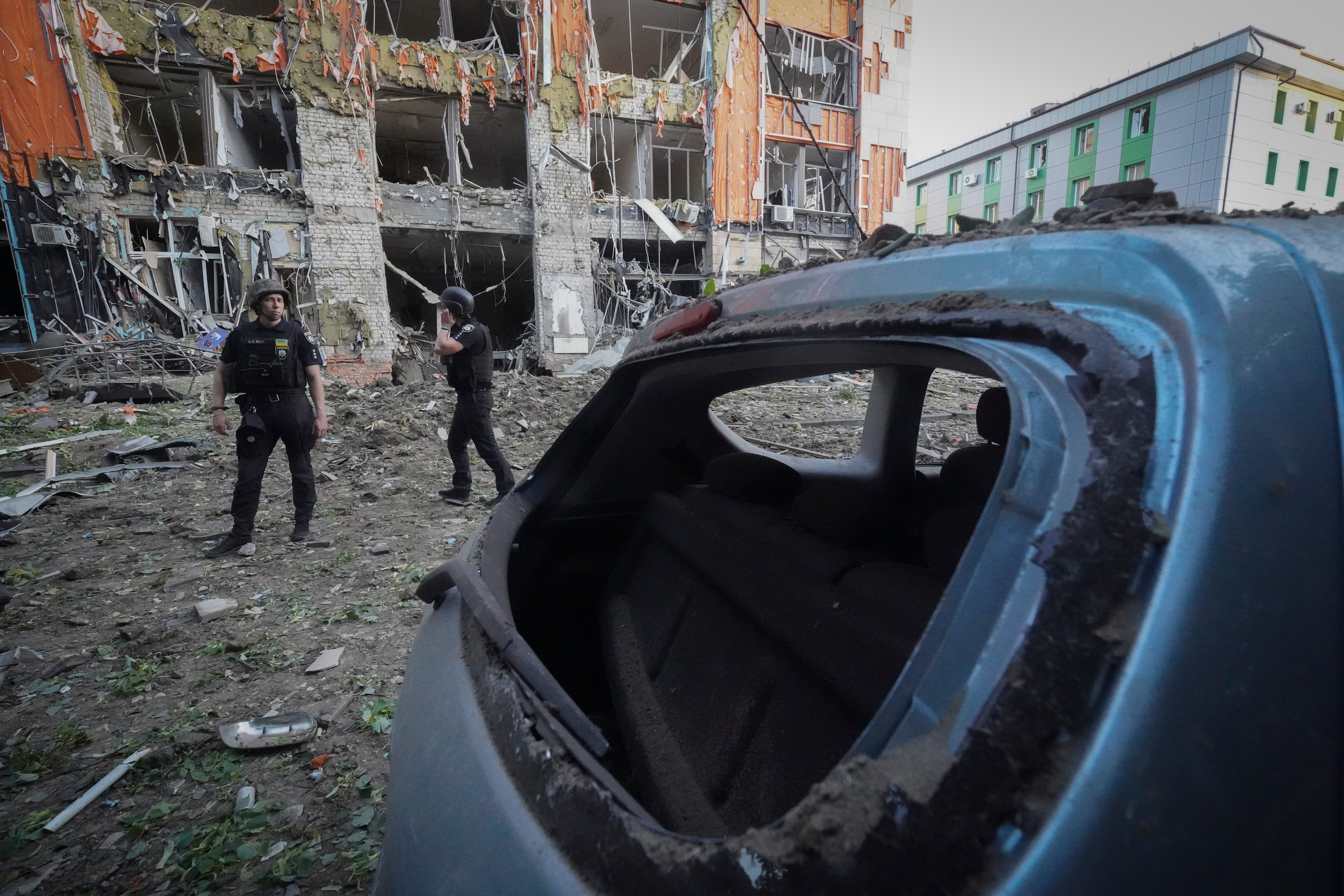 The city centre is covered with debris after the Russian missile attack