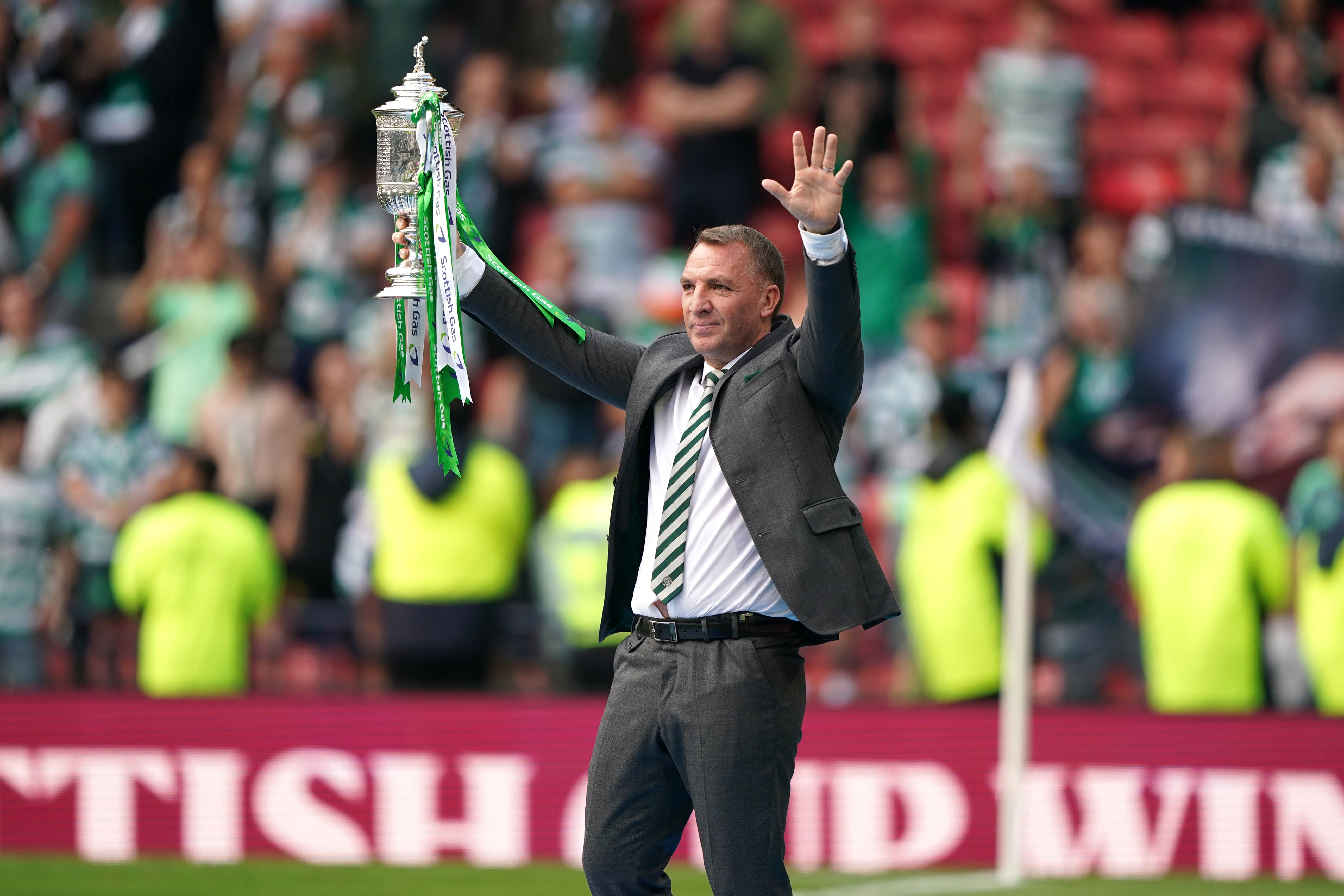 Brendan Rodgers led Celtic to a league and cup double (Andrew Milligan/PA)