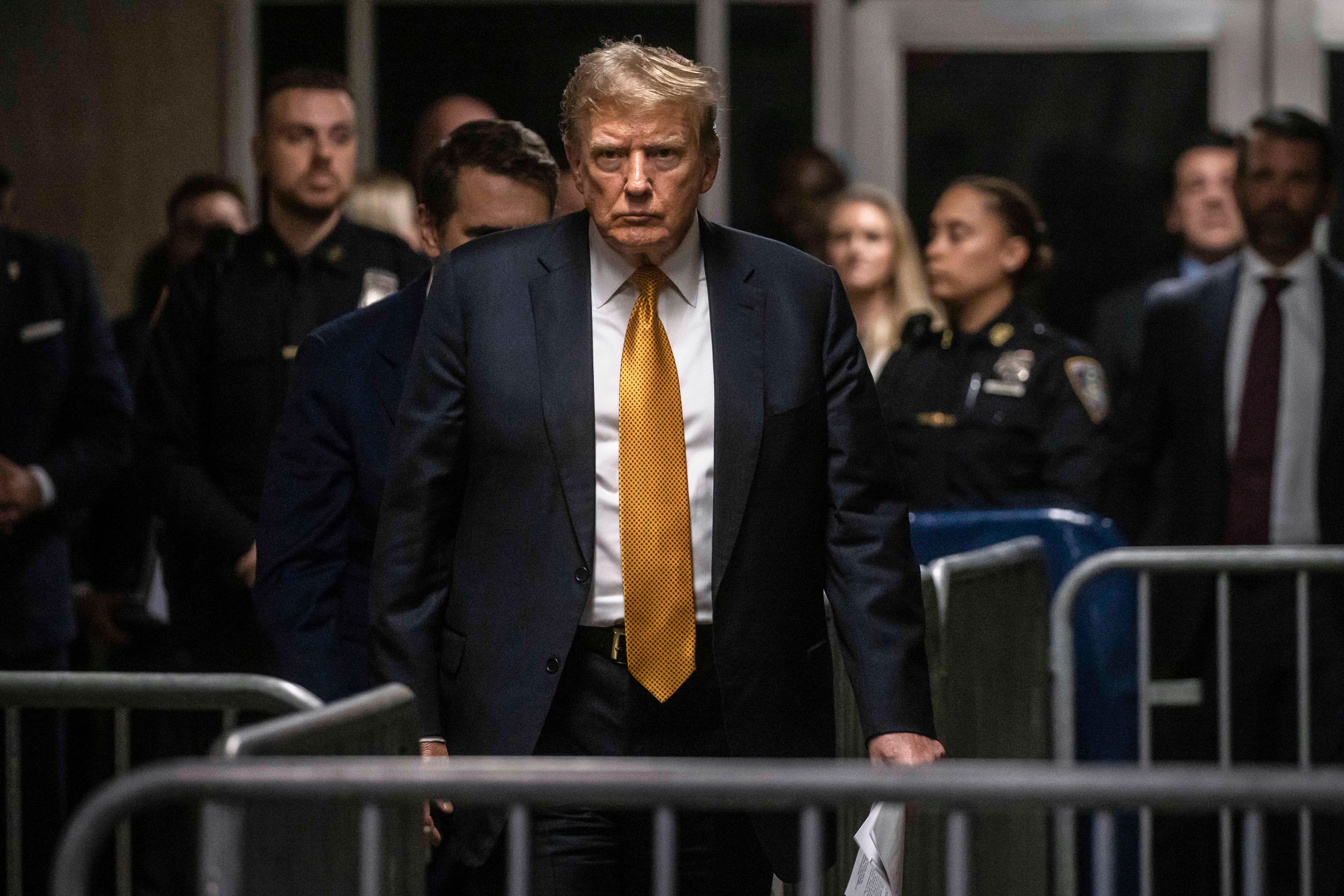 Donald Trump outside the Manhattan courtroom during his hush money trial