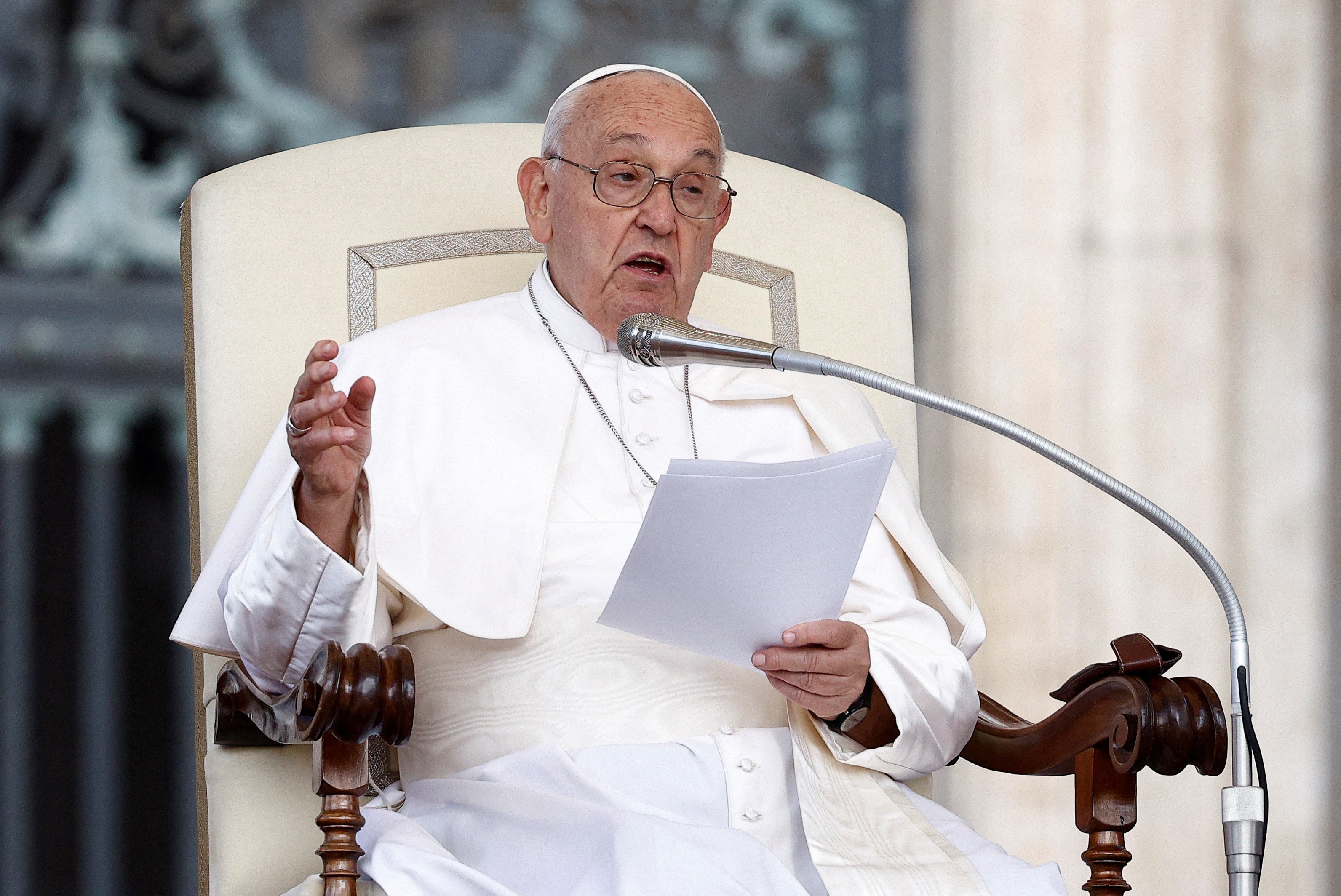 Pope Francis attends the weekly general audience in St Peter’s Square at the Vatican on 22 May