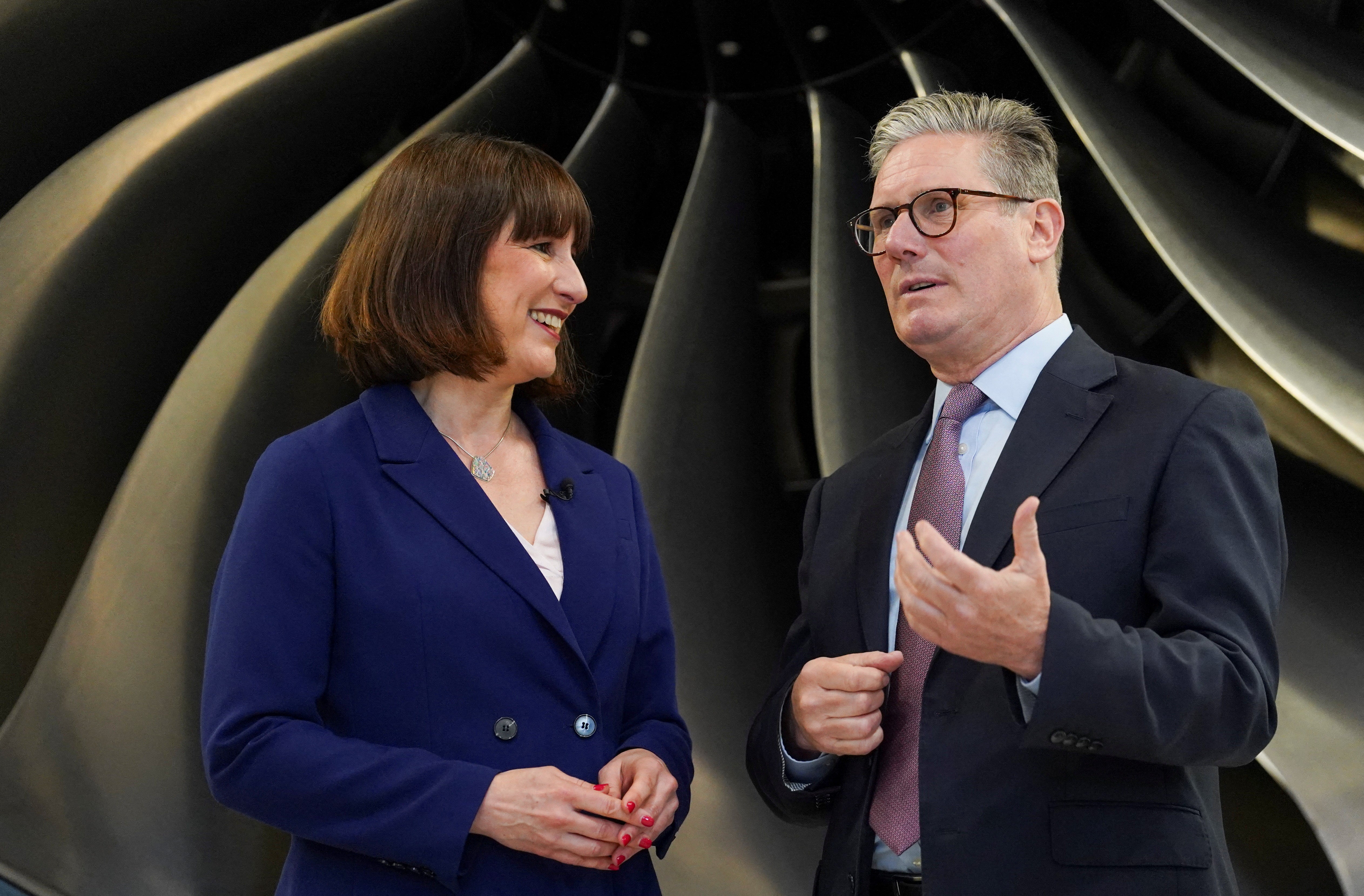 Keir Starmer and Rachel Reeves visiting the Rolls-Royce aerospace campus in Derby on Tuesday