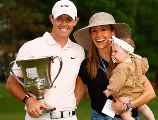 Rory McIlroy celebrates with his wife Erica and daughter Poppy after winning the 2021 Wells Fargo Championship. The golfer filed for divorce earlier this month, but now he has called it off.