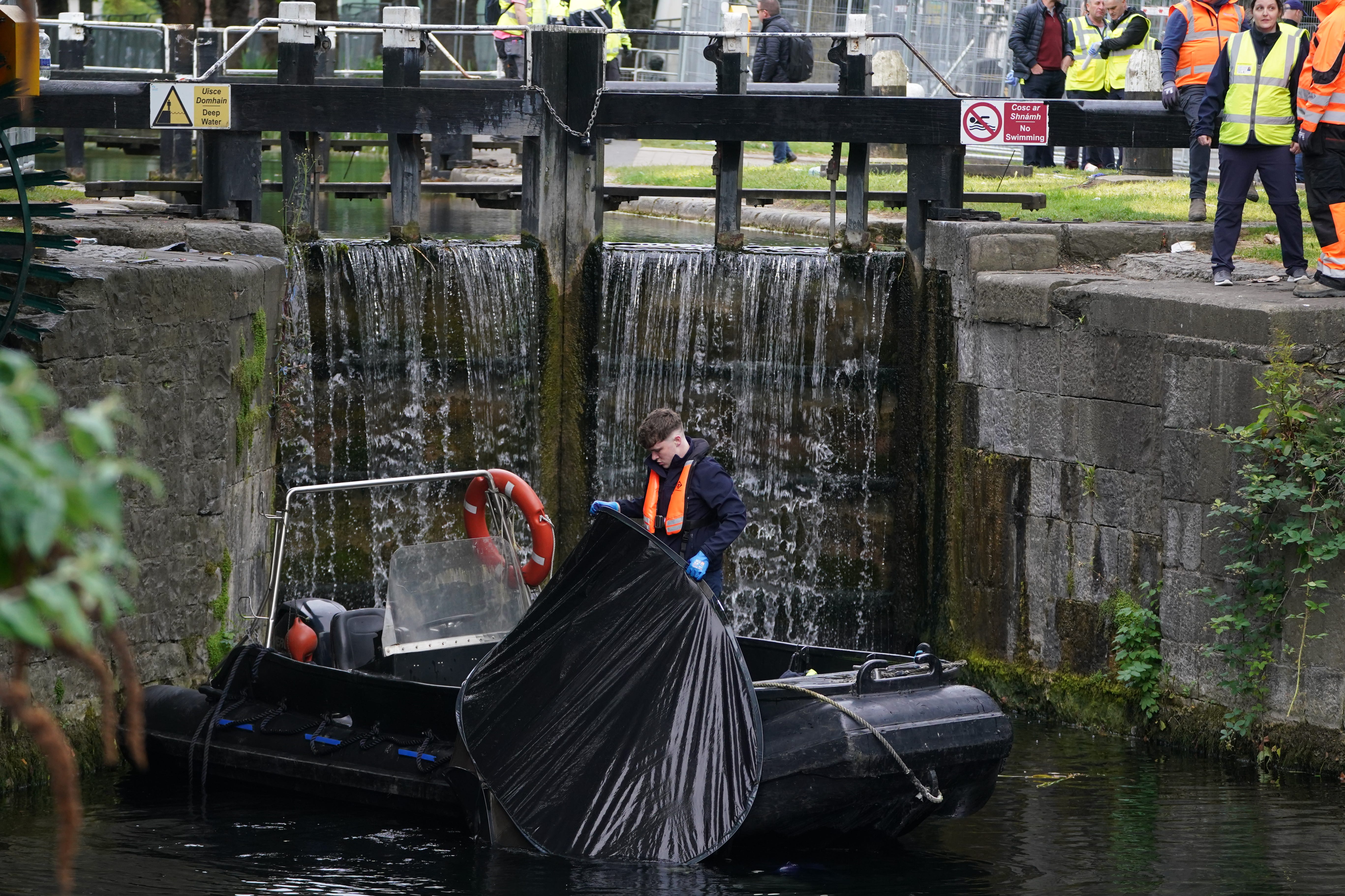 Some tents were blown into the canal in Dublin by the wind (Brian Lawless/PA)