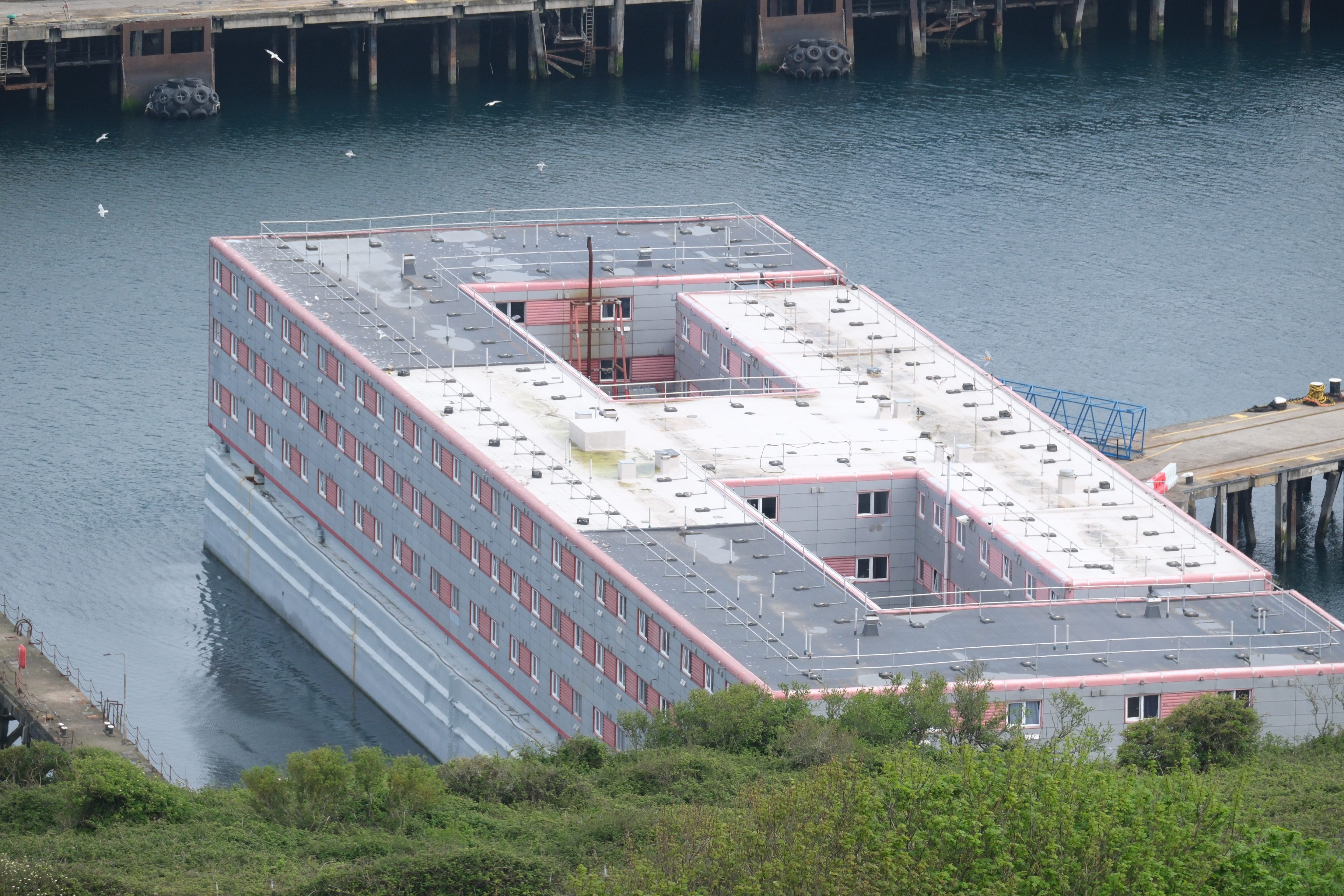 The Bibby Stockholm accommodation barge at Portland Port in Dorset (Matt Keeble/AP)