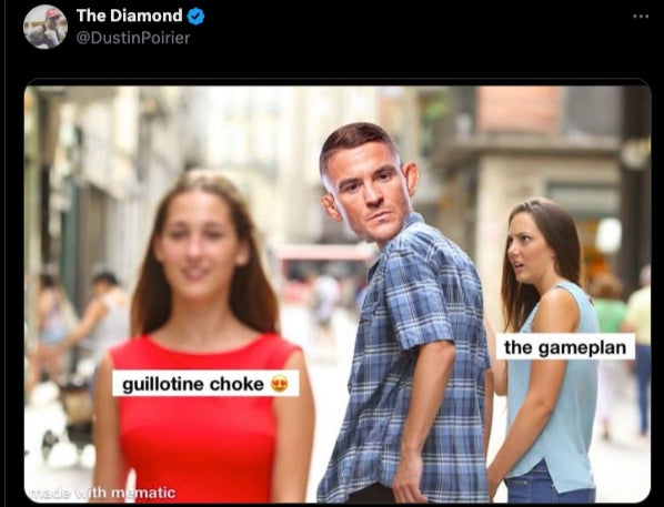 Poirier sharing a meme about his love of guillotine chokes