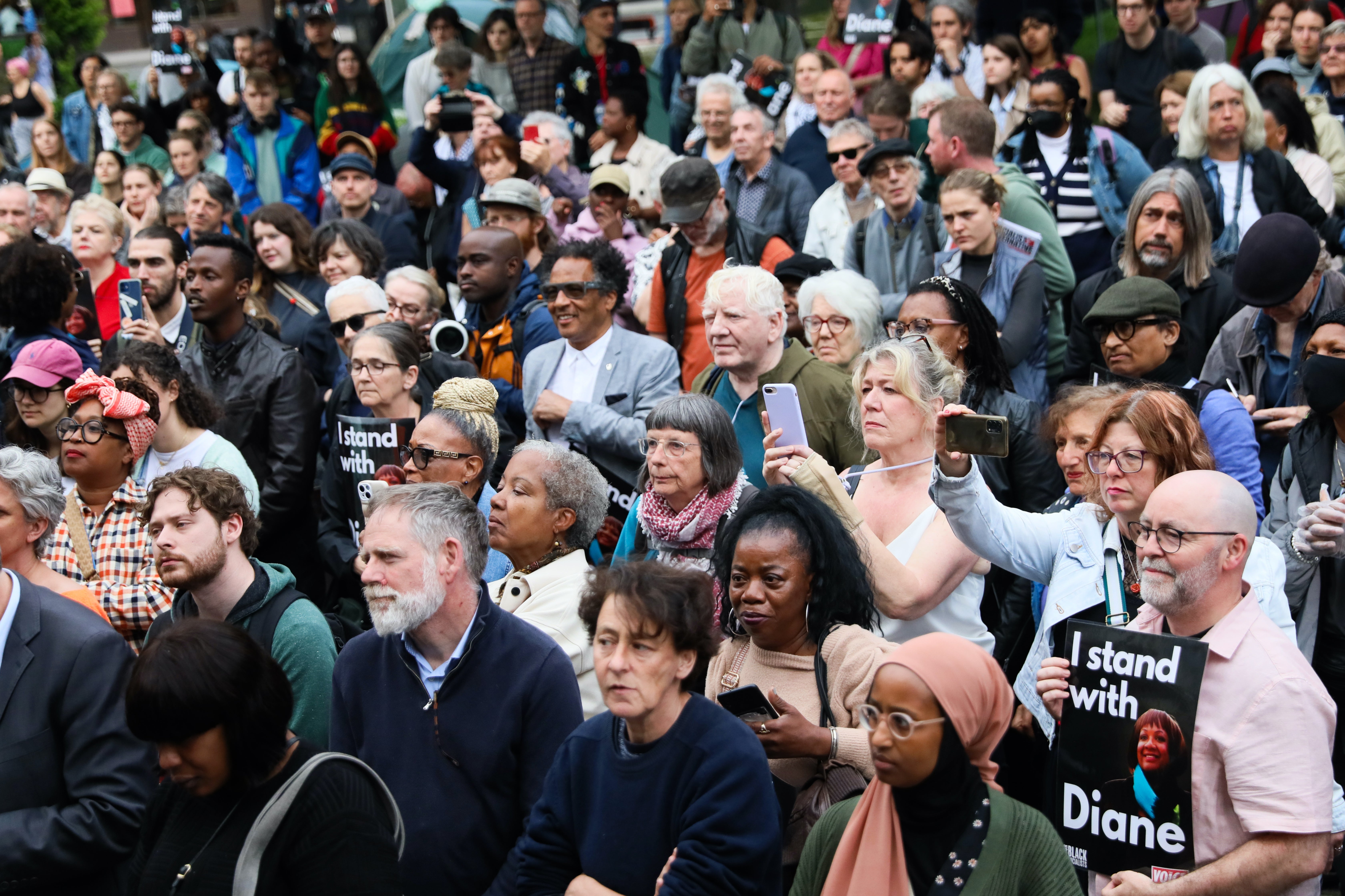 Protesters gather at Hackney town hall in support of Diane Abbott