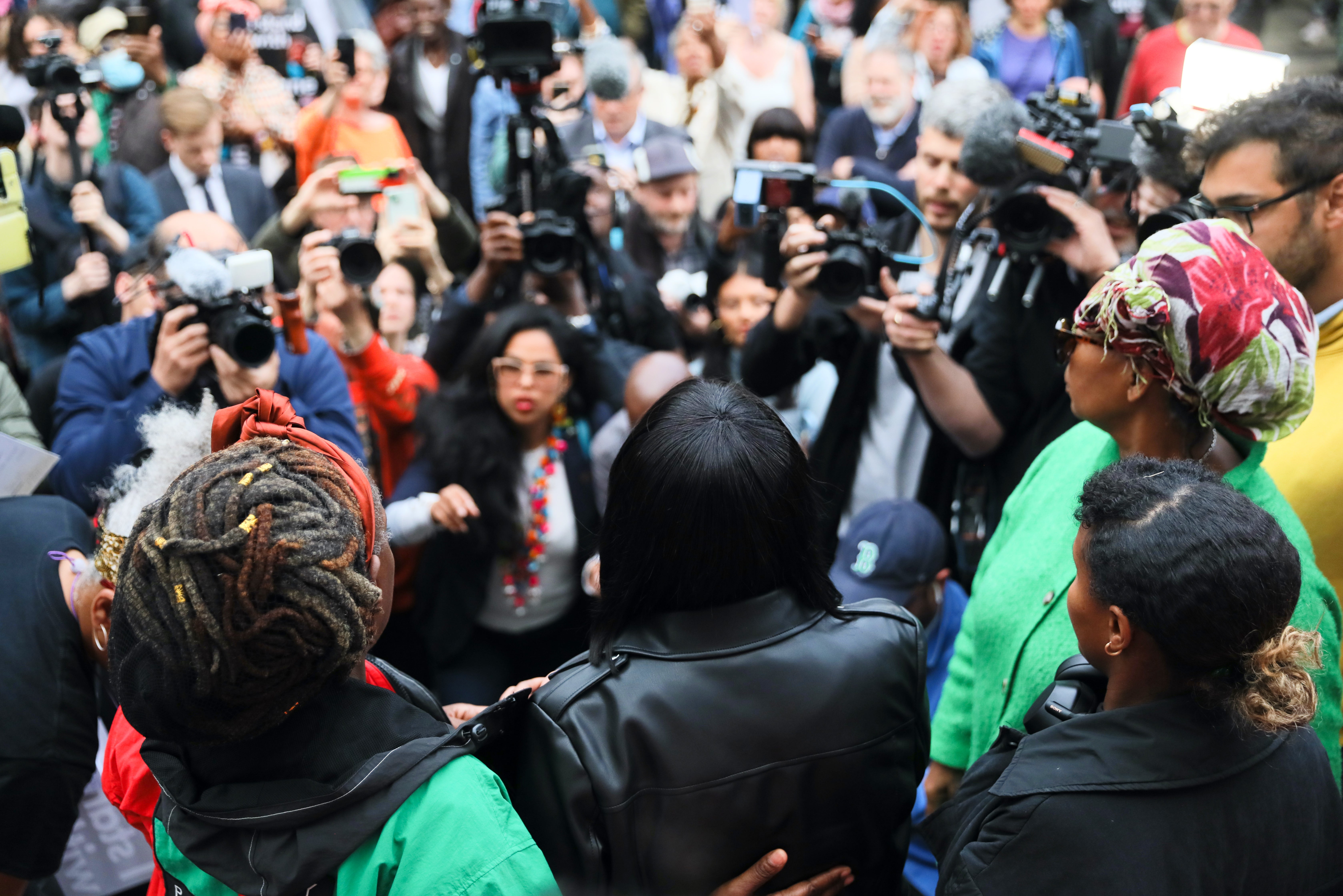 Diane Abbott addresses the crowd at Hackney town hall