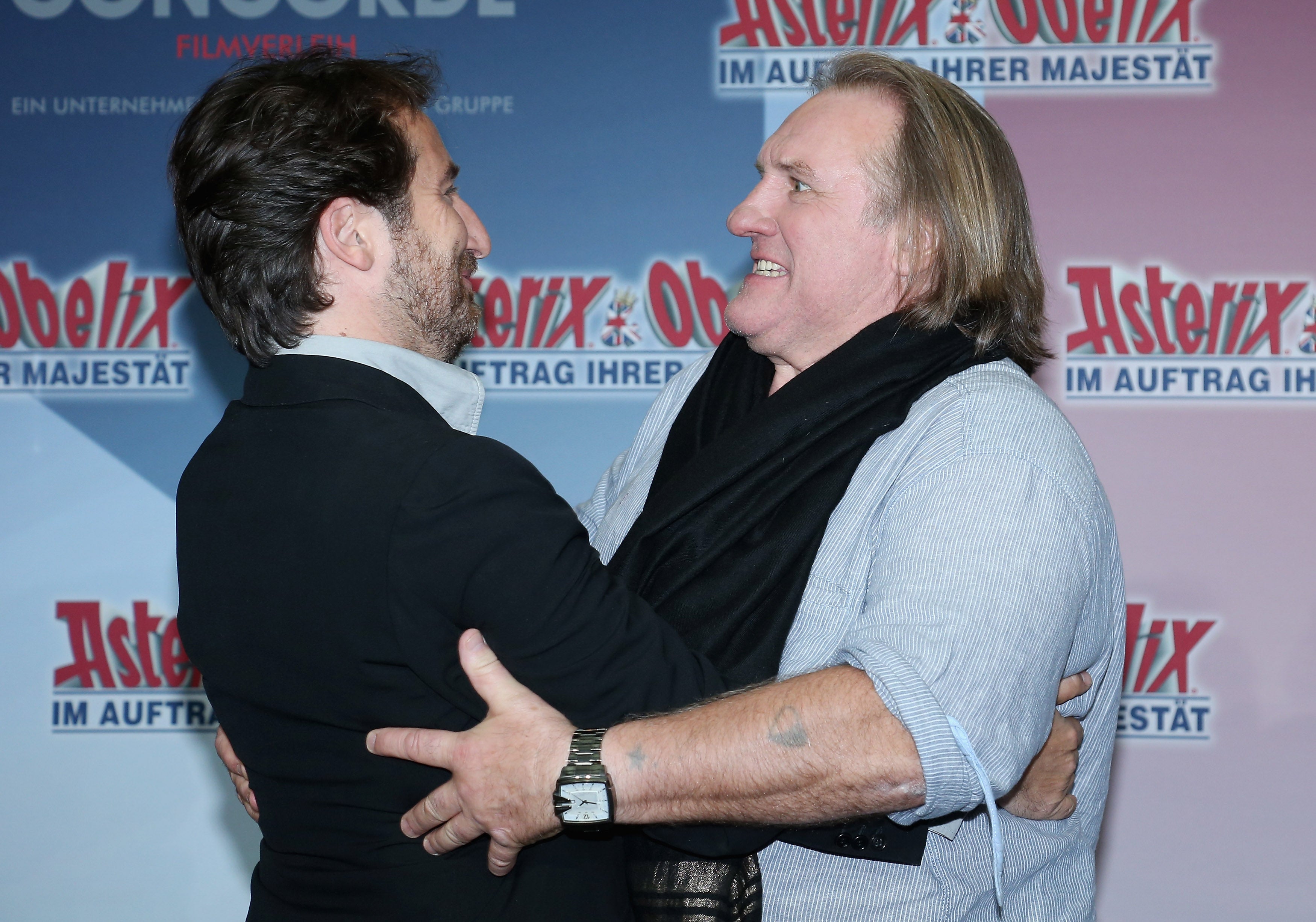 Edouard Baer and Gerard Depardieu attend ‘Asterix & Obelix: God Save Britannia’ photocall at Hotel de Rome on 1 October 2012