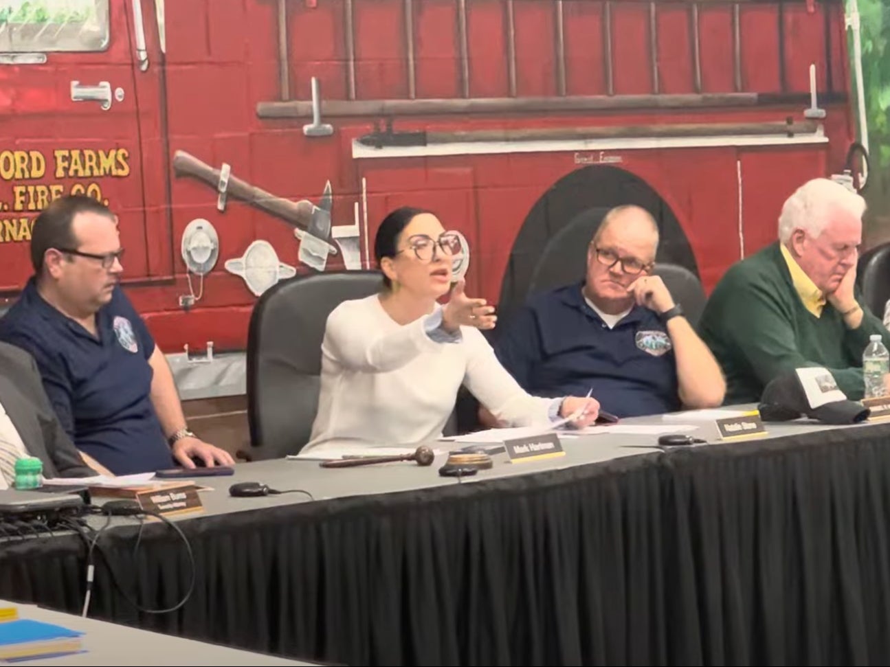 Tabernacle, New Jersey, deputy mayor Natalie Stone during a heated town council meeting. She recently resigned her position after backlash when old social media pots were unearthed.