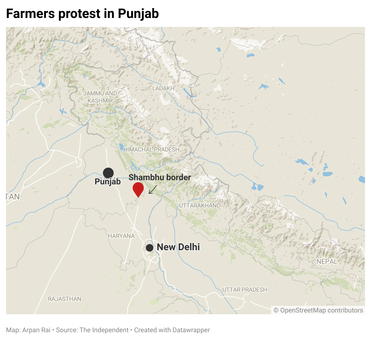 Farmers have been camping at Shambhu border, which divides northern Punjab and Haryana states, about 200km (125 miles) from New Delhi.