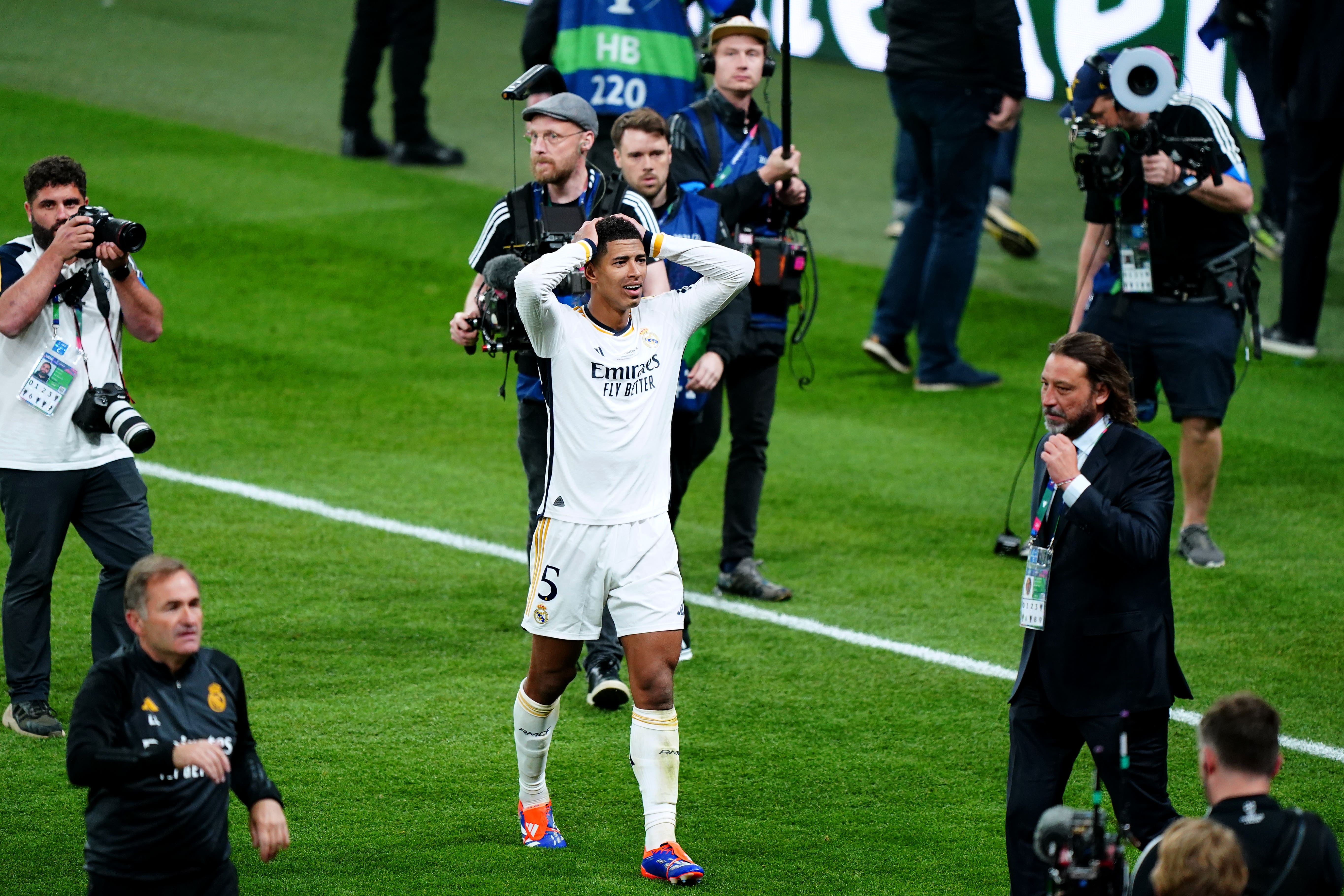 Real Madrid’s Jude Bellingham reacts after winning the Champions League final (Zac Goodwin/PA)