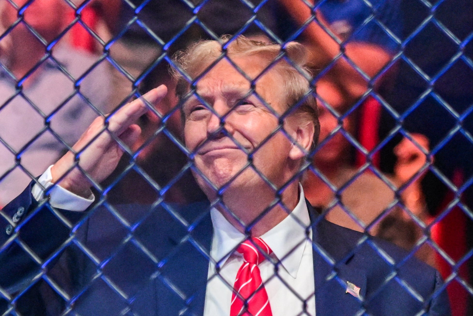 Former US President Donald Trump attends the Ultimate Fighting Championship (UFC) 299 mixed martial arts event at the Kaseya Center in Miami, Florida on March 9, 2024. The former president attended UFC 302