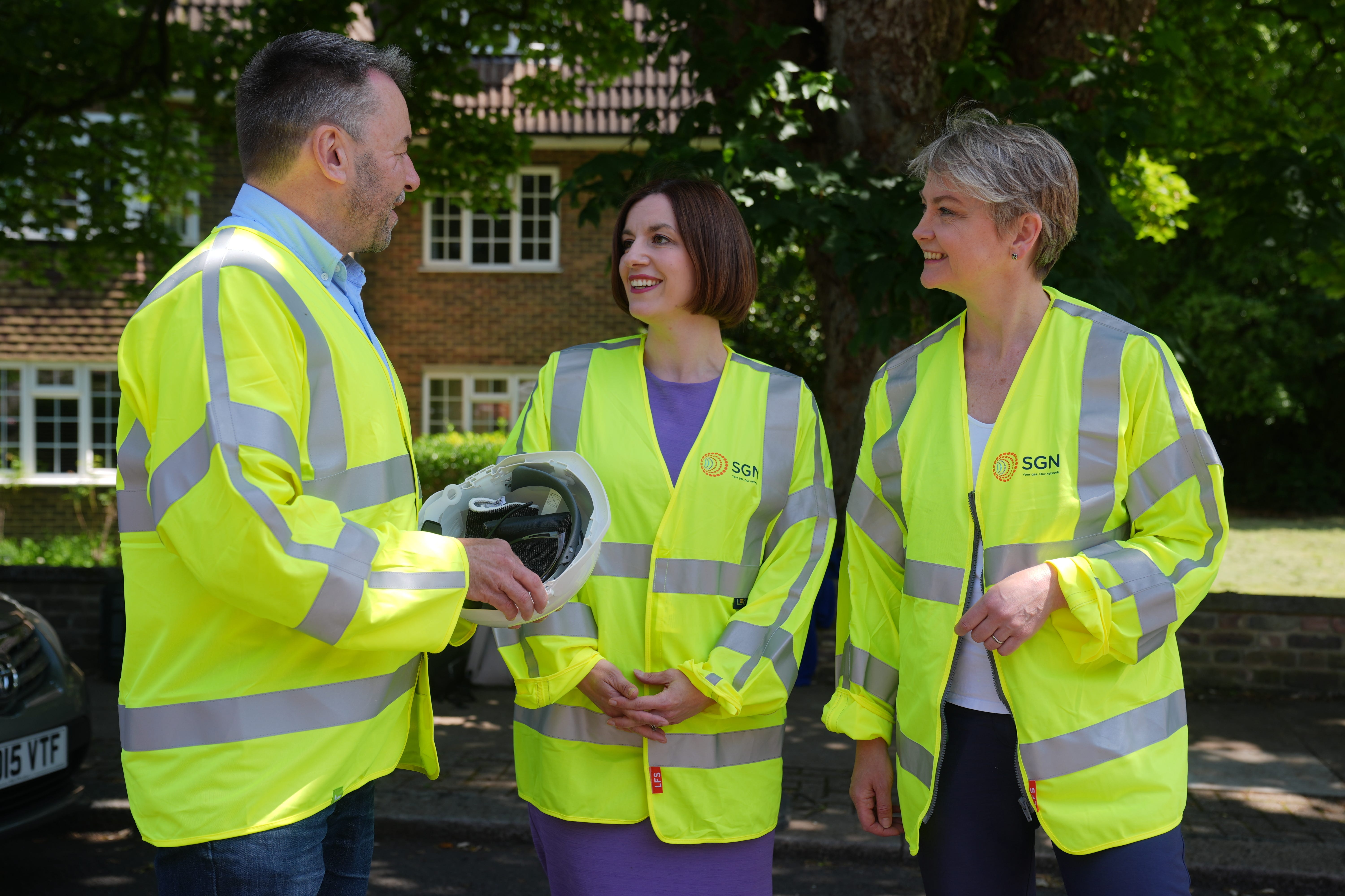 Shadow home secretary Yvette Cooper and shadow education secretary Bridget Phillipson met apprentices from gas distribution company SGN to discuss their plans to create a ‘golden age of lifelong learning’ (Lucy North/PA)