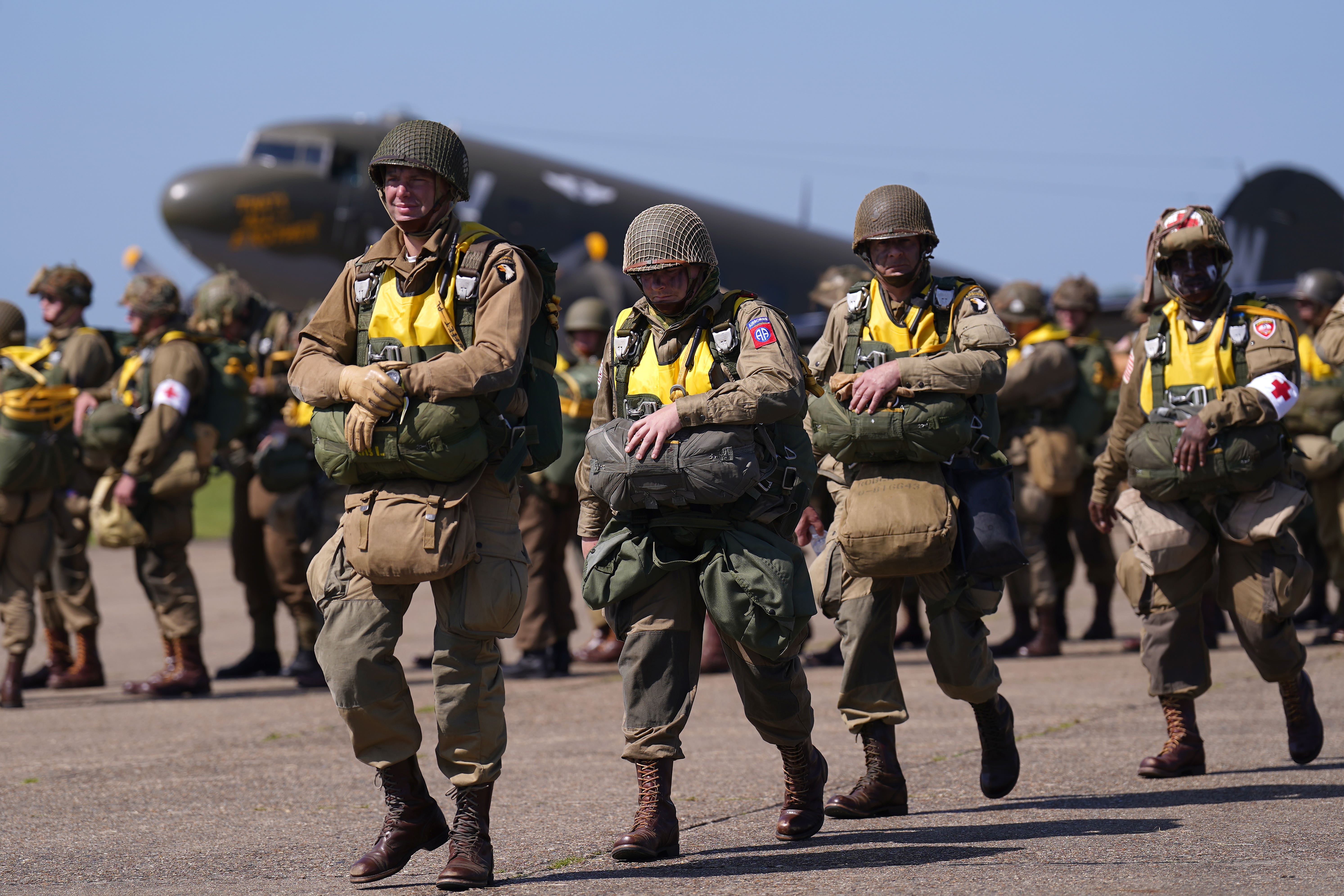 The parachutists then flew across the Channel on Sunday to Cherbourg (Joe Giddens/PA)