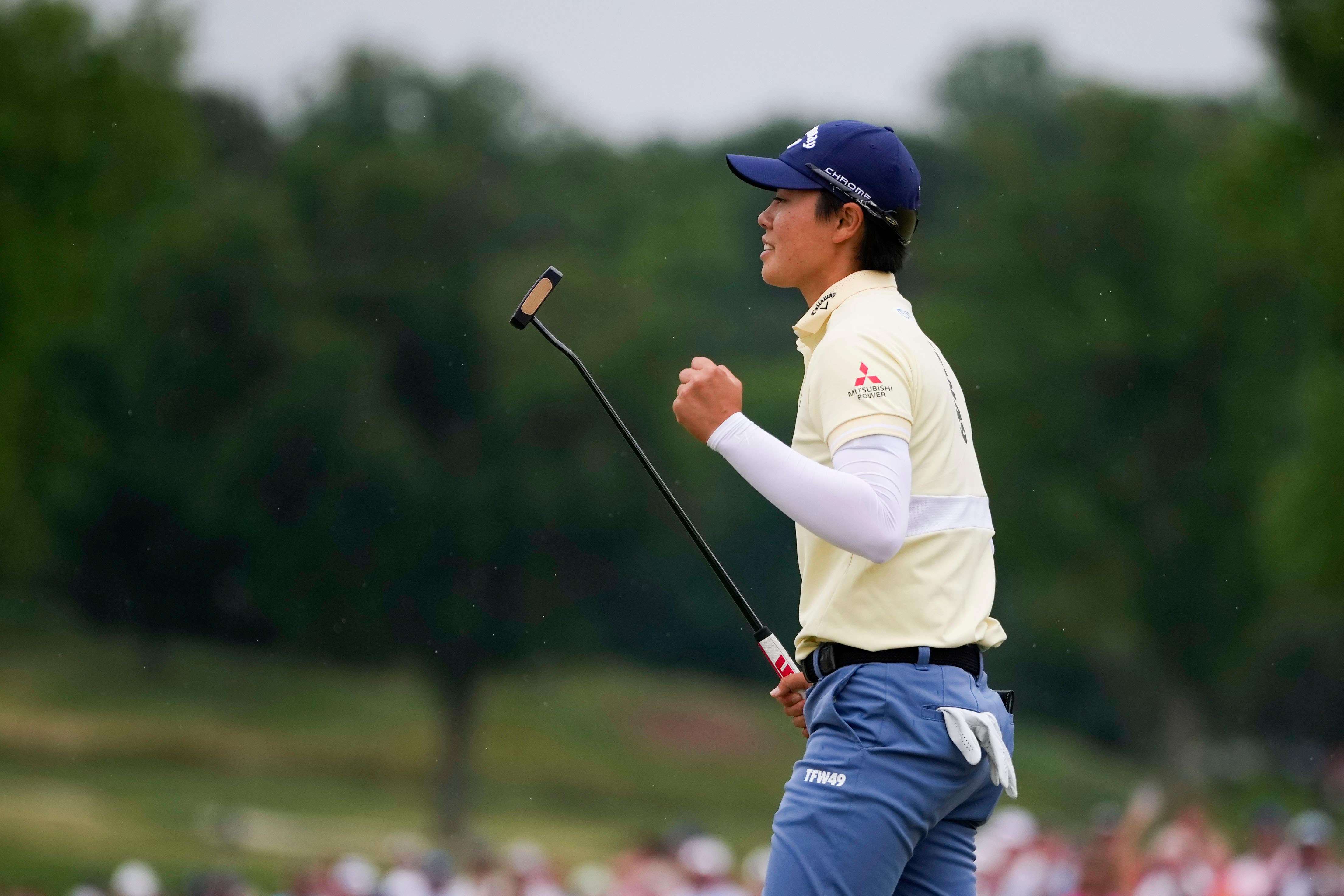 Yuka Saso celebrates winning her second US Open title at Lancaster Country Club (Matt Slocum/AP)