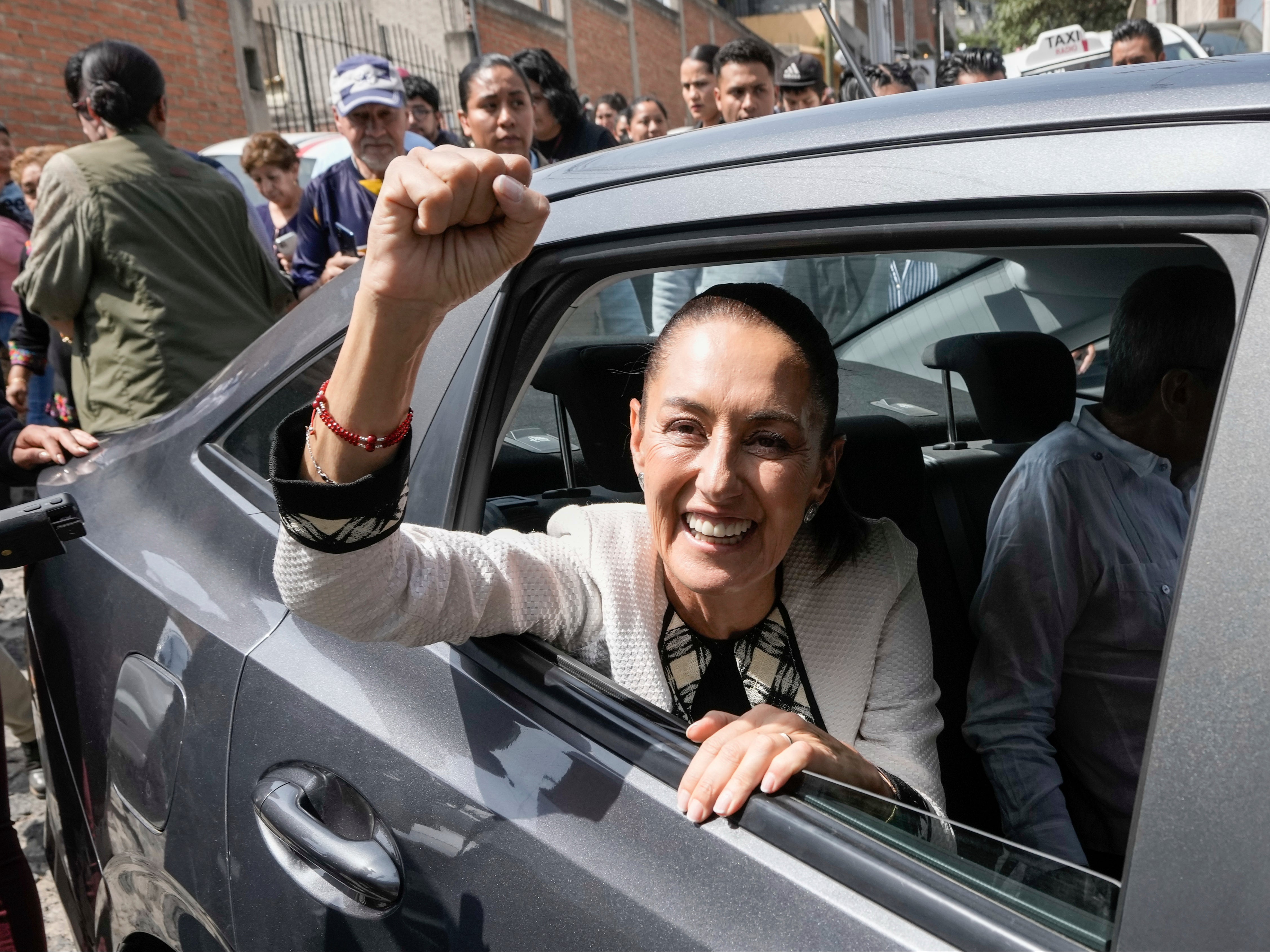 Presidential candidate Claudia Sheinbaum leaves the polling station where she voted during general elections in Mexico City, Sunday, 2 June 2024