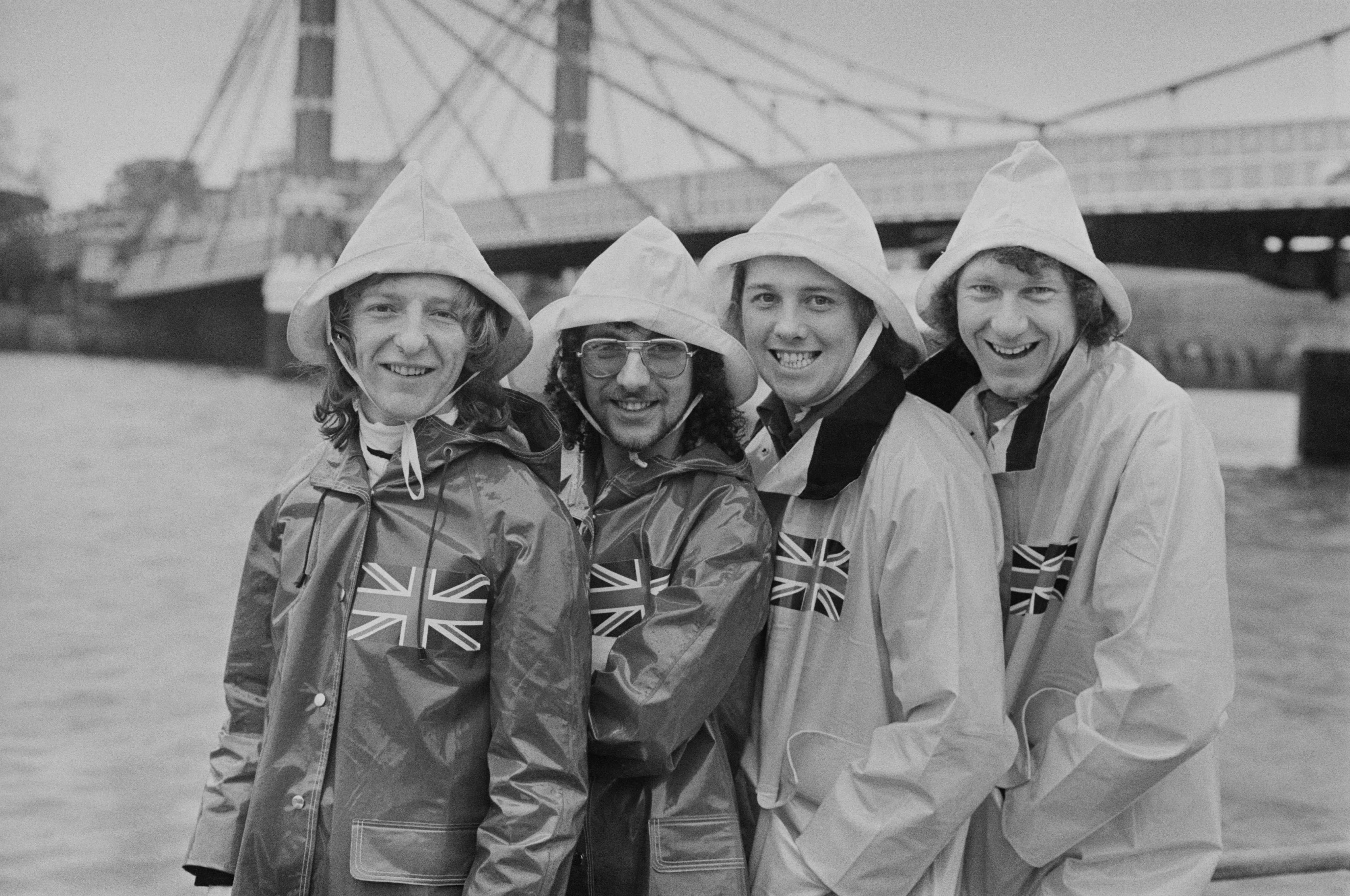 Black Lace pose near the River Thames in London for a promotional photo shoot ahead of the Eurovision Song Contest, 1979