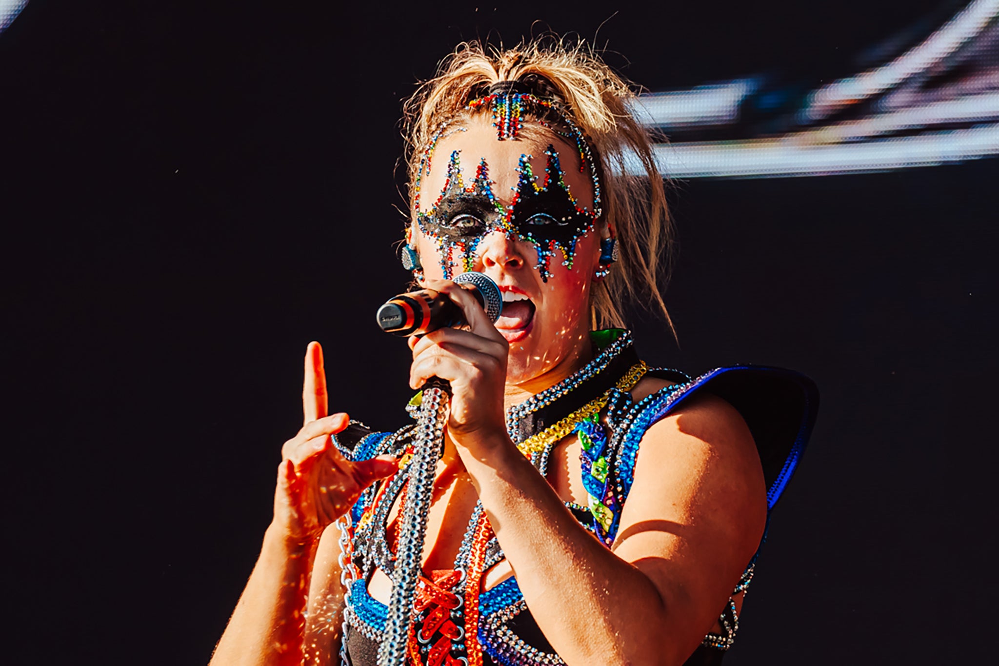 Reality star JoJo Siwa, in her new, Gene Simmons-inspired get-up, on the main stage at Mighty Hoopla