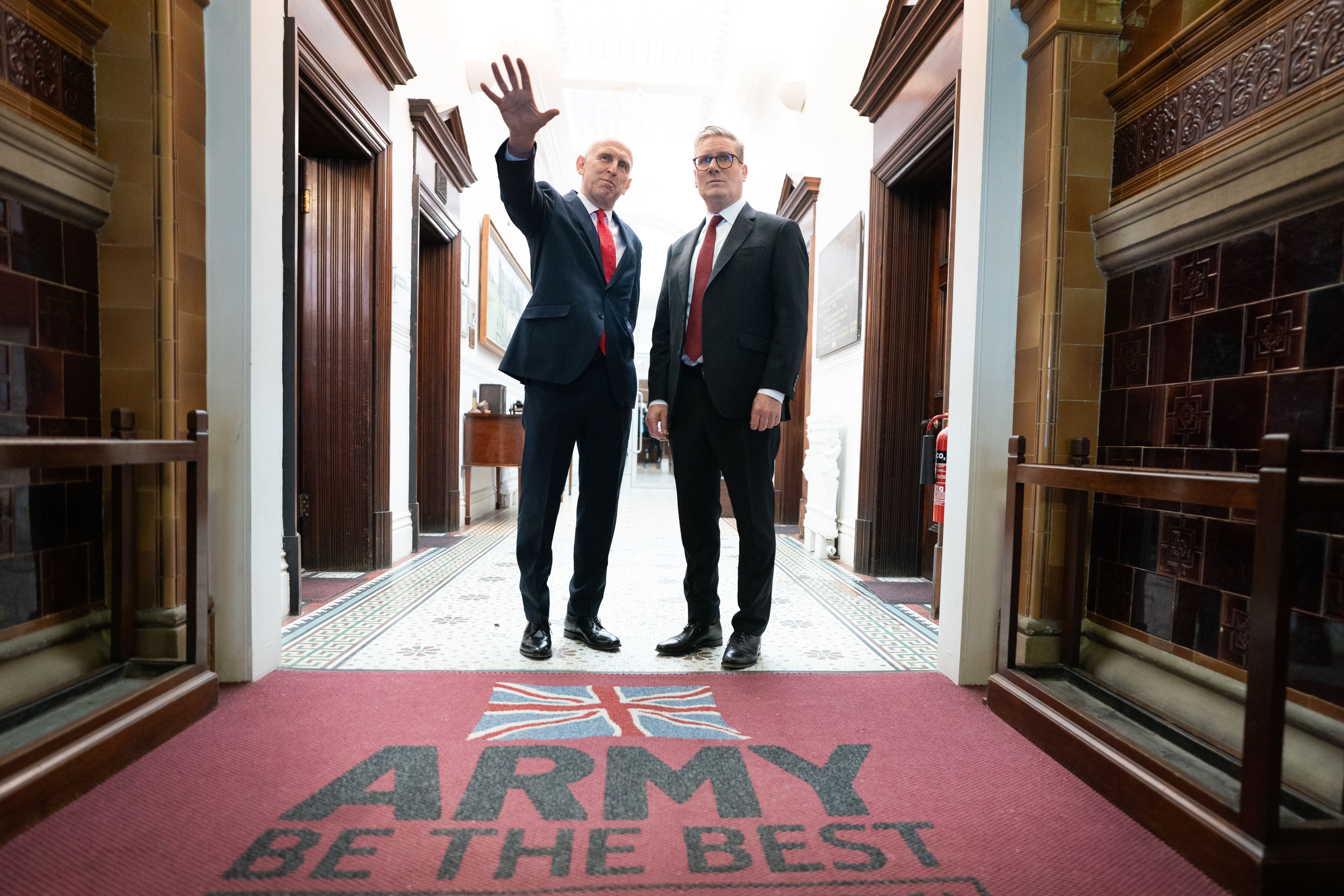 Labour Party leader Sir Keir Starmer and shadow defence secretary John Healey during a visit to the Fusilier Museum in Bury in Greater Manchester (Stefan Rousseau/PA)