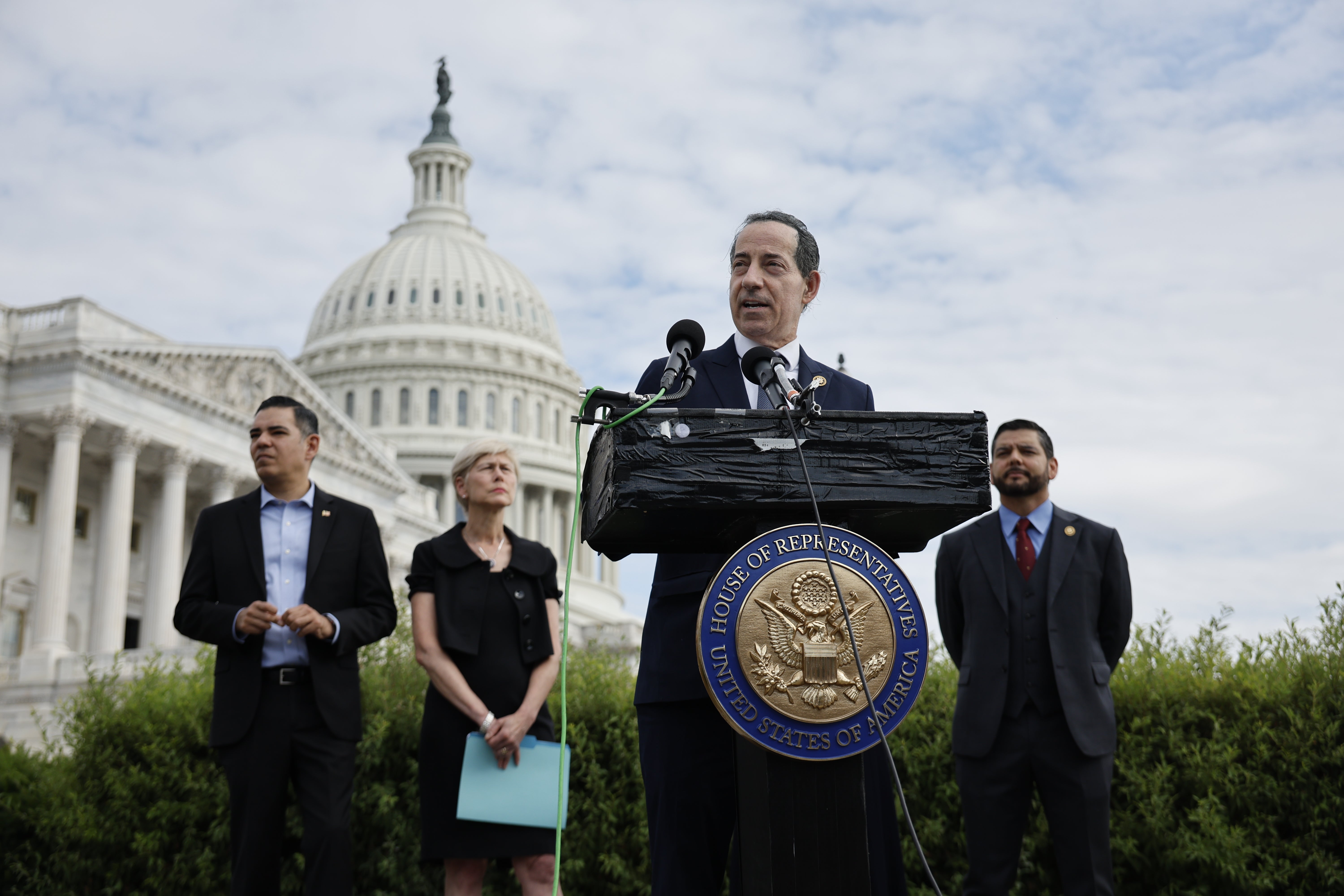 Democratic Representative Jamie Raskin speaks to reporters before the House hearing on 3 June 2024