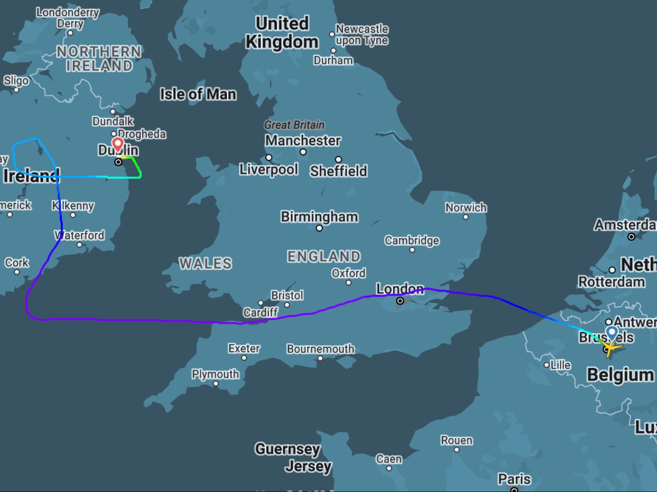 Flight path of United Airlines UA998 on Monday 3 June 2024