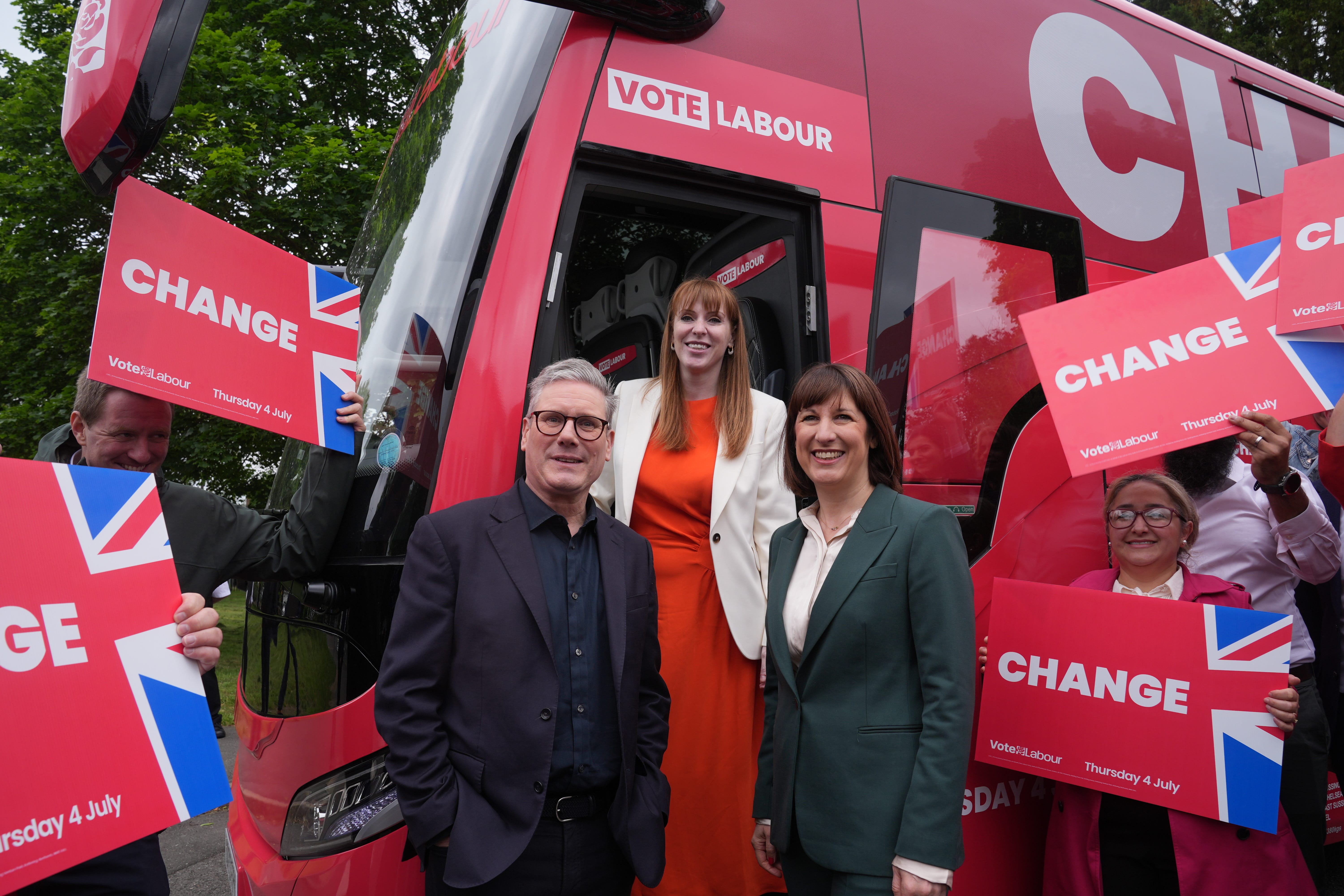 Sir Keir Starmer, Angela Rayner and Rachel Reeves (Lucy North/PA)