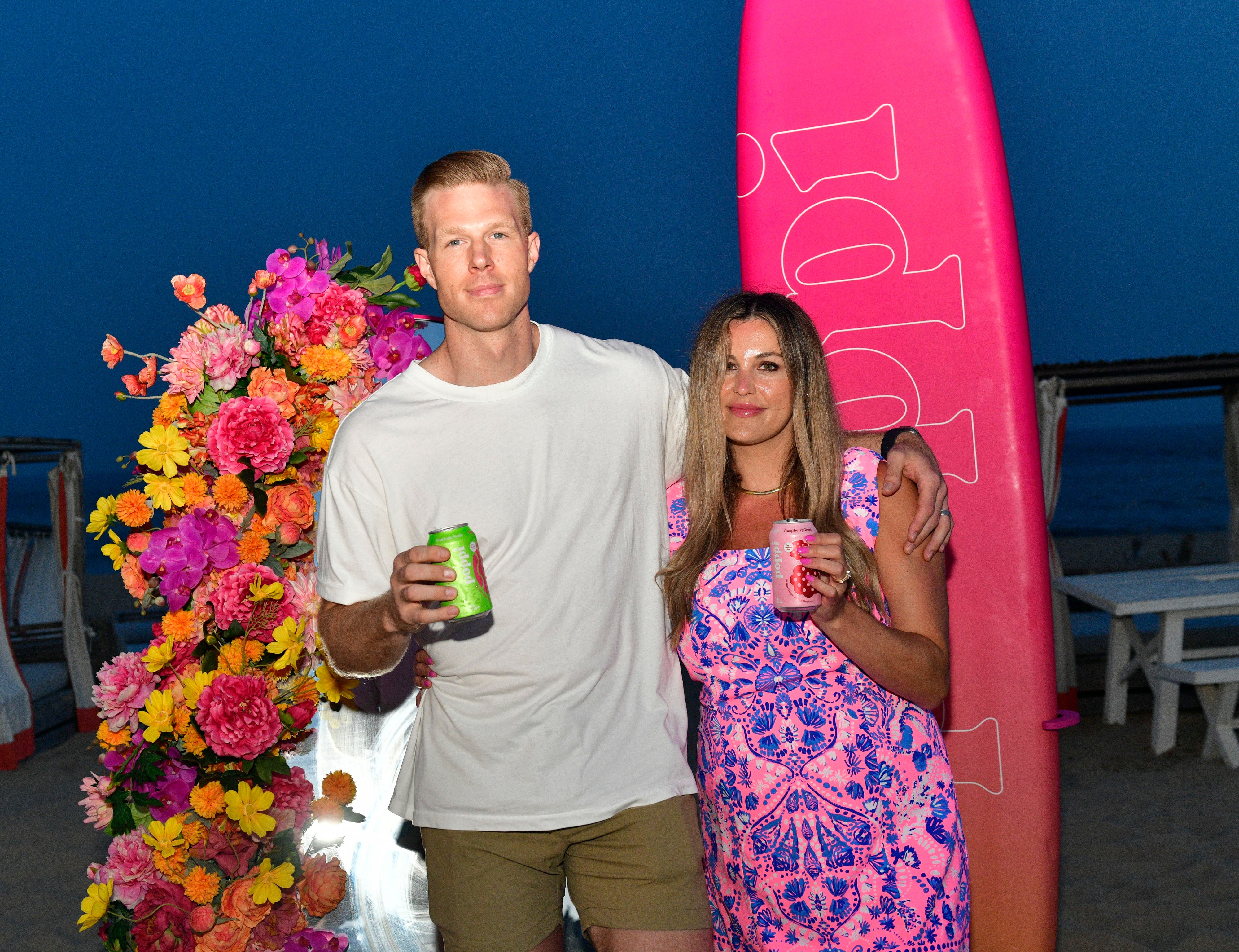 Poppi soda founders Stephen Ellsworth and Allison Ellsworth attend the Poppi Soda's Back Beach Bash at Gurney's Montauk on July 28, 2023 in Montauk, New York