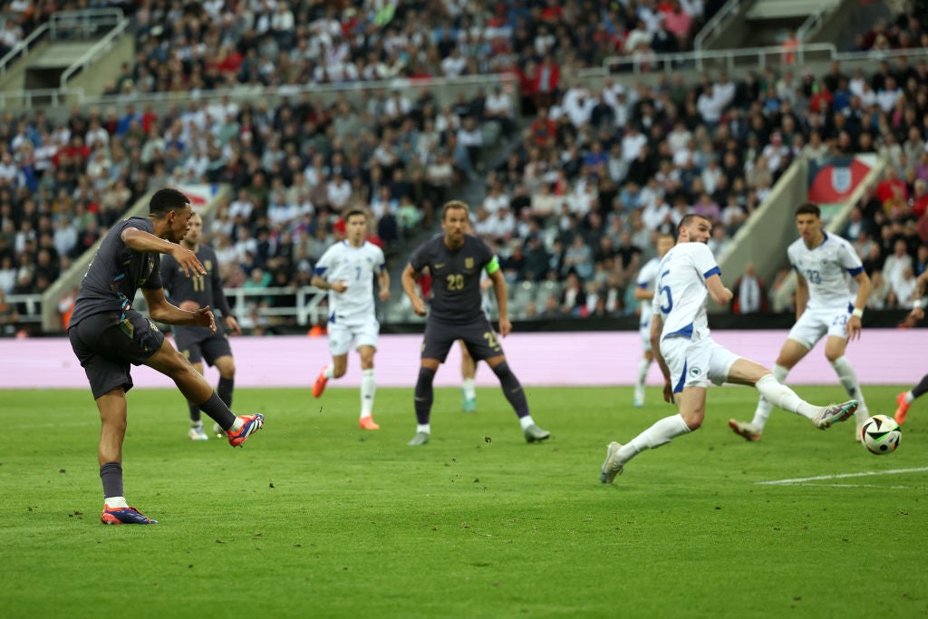 Alexander-Arnold volleys home England’s second goal