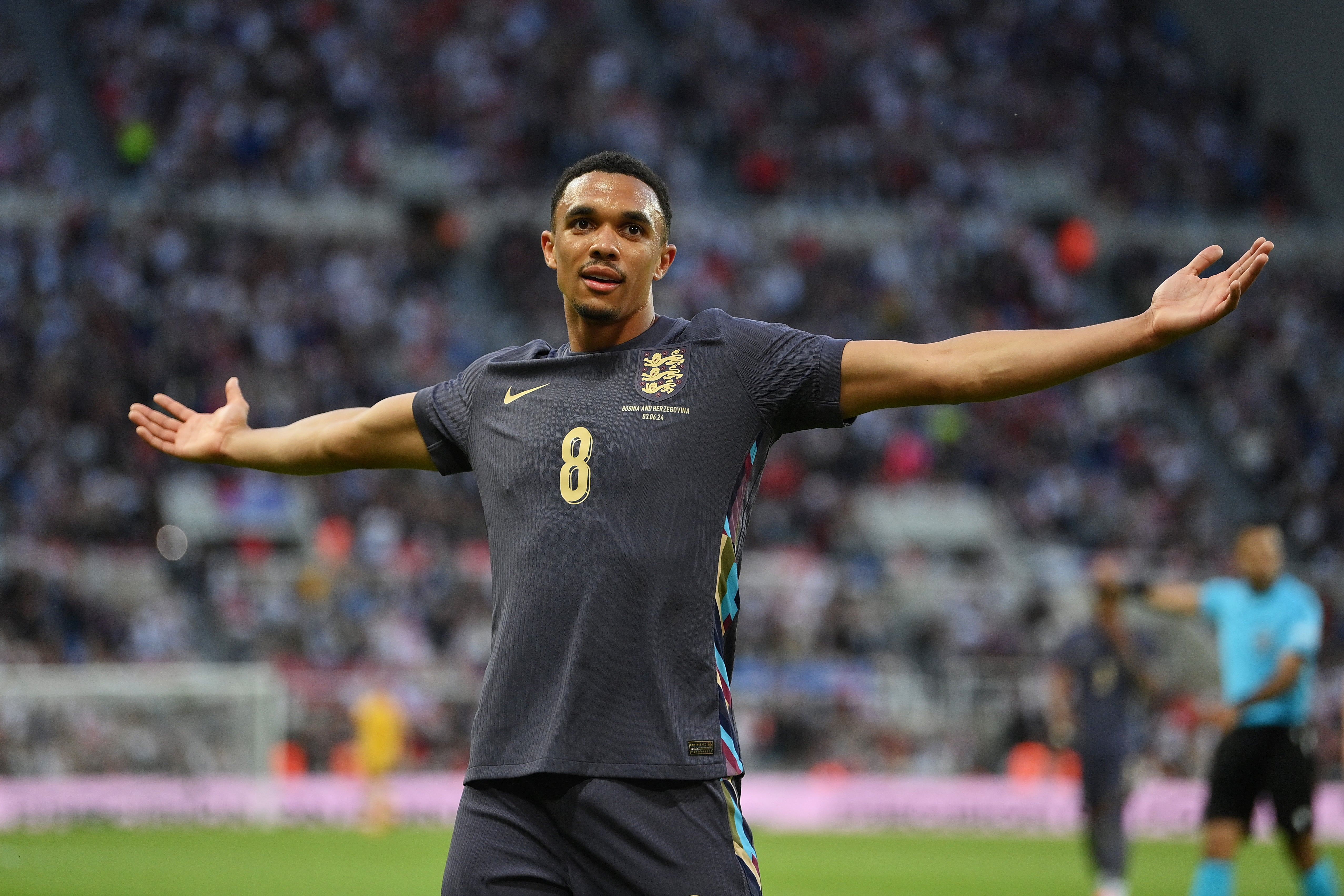 Trent Alexander-Arnold celebrates after scoring England’s second goal