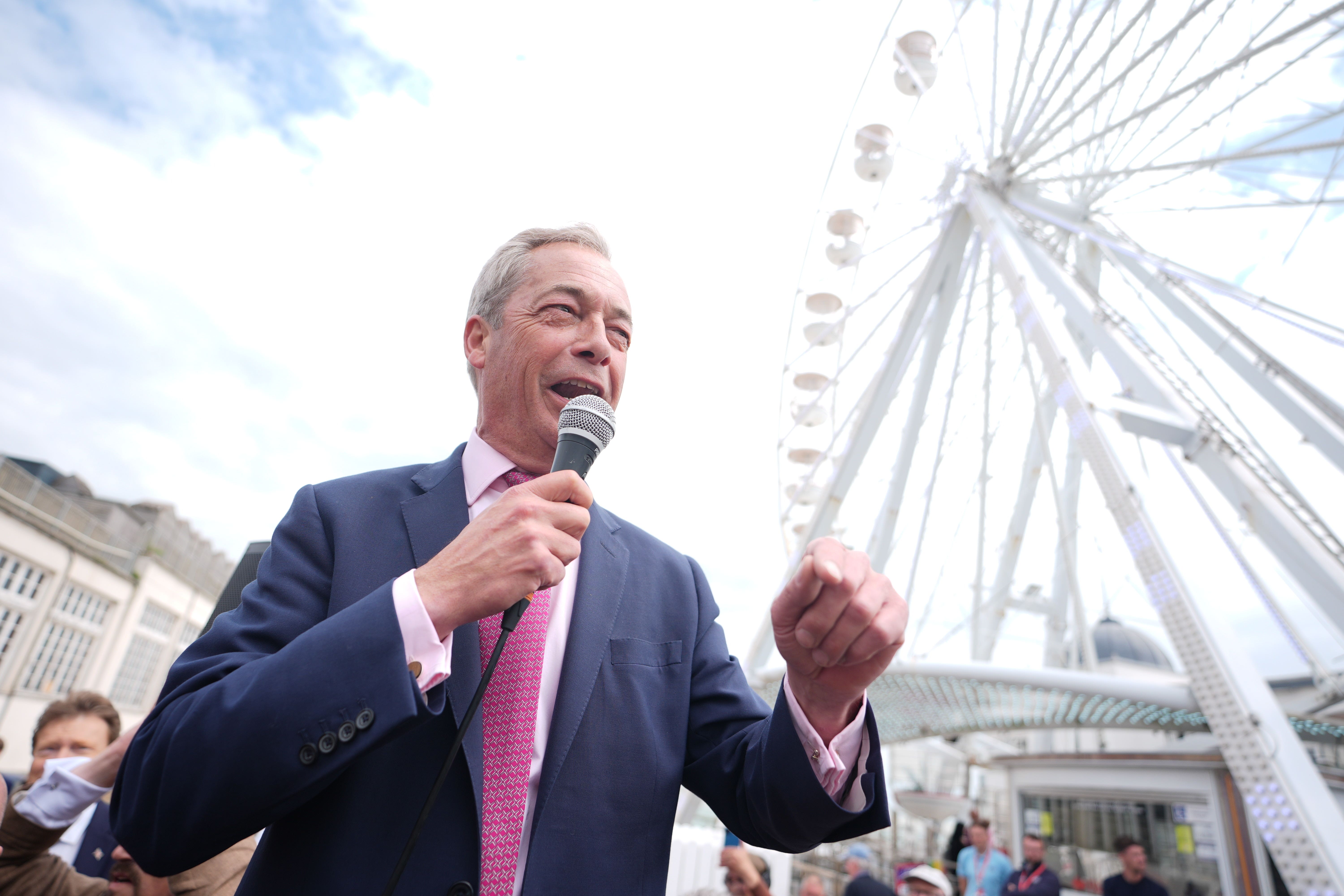 Leader of Reform UK Nigel Farage launches his General Election campaign in Clacton-on-Sea, Essex (PA)