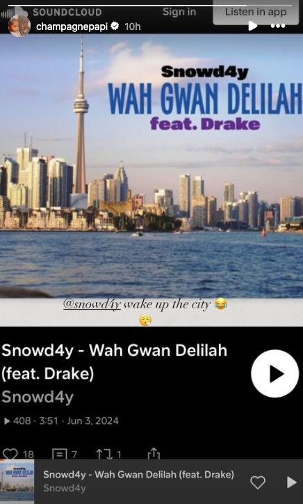 Drake appears to have covered the Plain White T’s 2006 hit song ‘ Hey There Delilah'