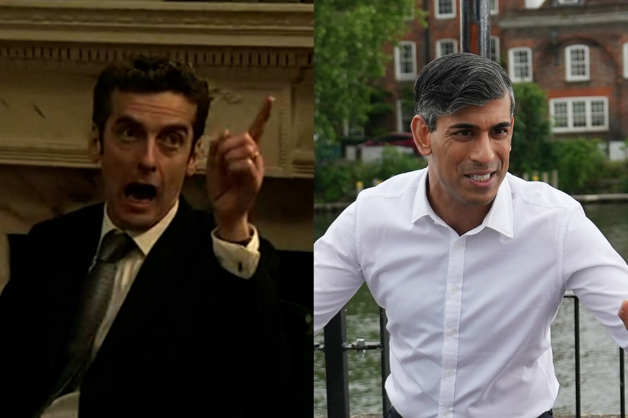 Peter Capaldi as Malcolm Tucker in The Thick of It and PM Rishi Sunak