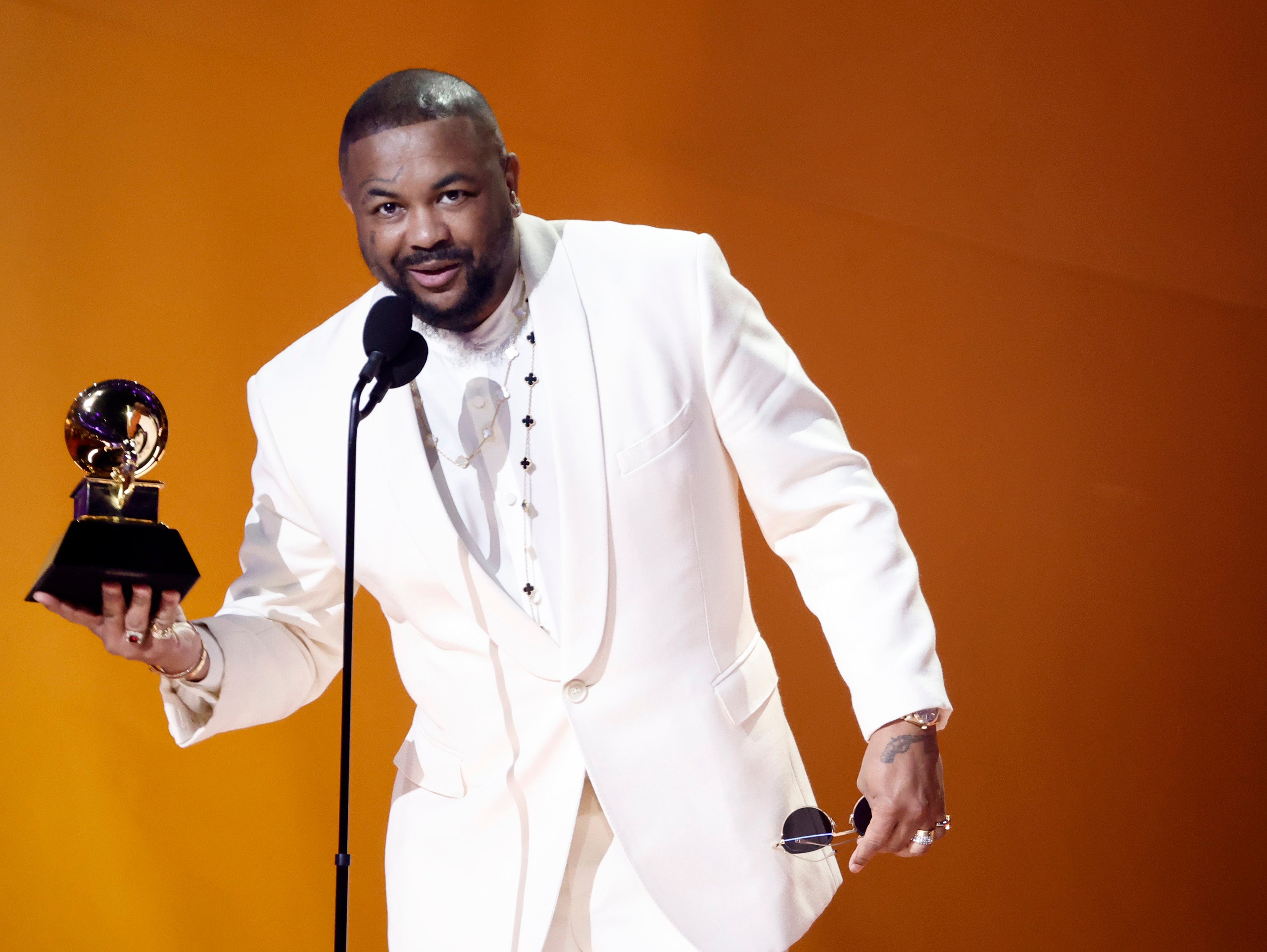 The-Dream accepting the Grammy for Best R&B Song for Beyoncé’s ‘Cuff It’ in 2023