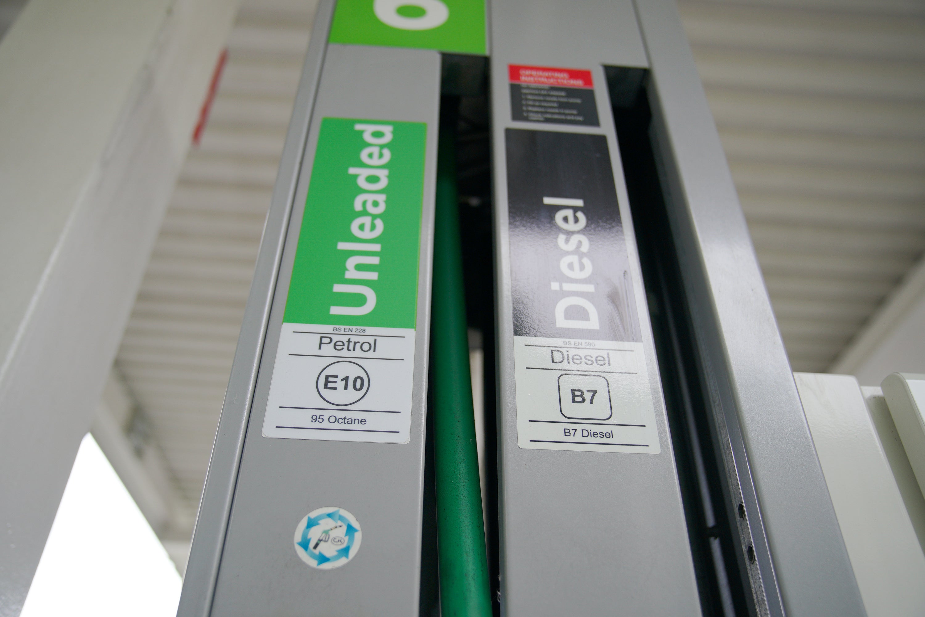 An E10 petrol pump by a Diesel pump at a Asda Petrol Station in Aintree, Liverpool