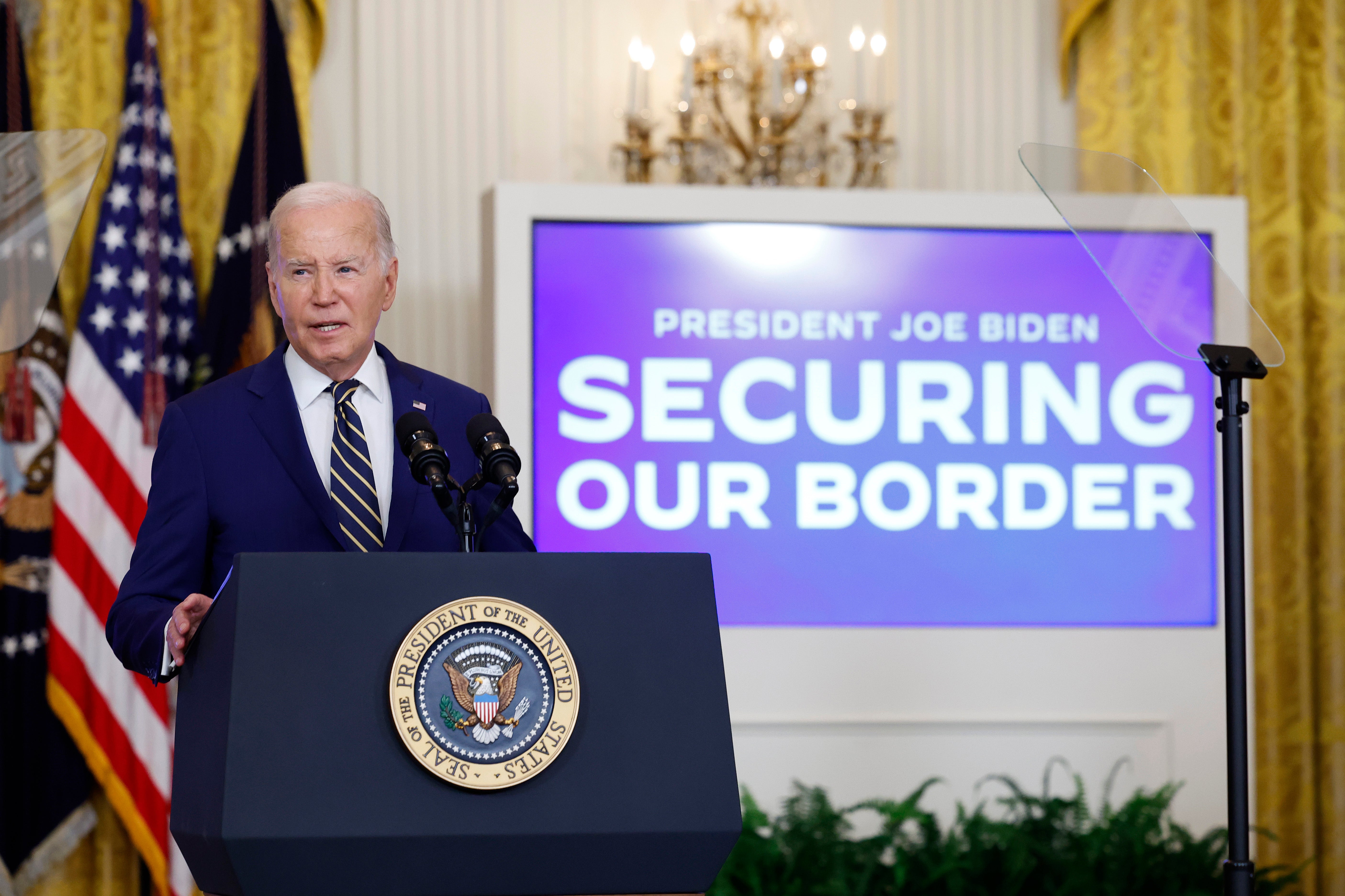 President Joe Biden delivers remarks on an executive order limiting asylum in the East Room of the White House on June 4.