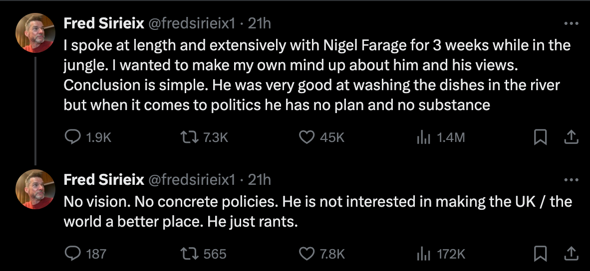 Fred Sirieix shared brutal verdict on Nigel Farage