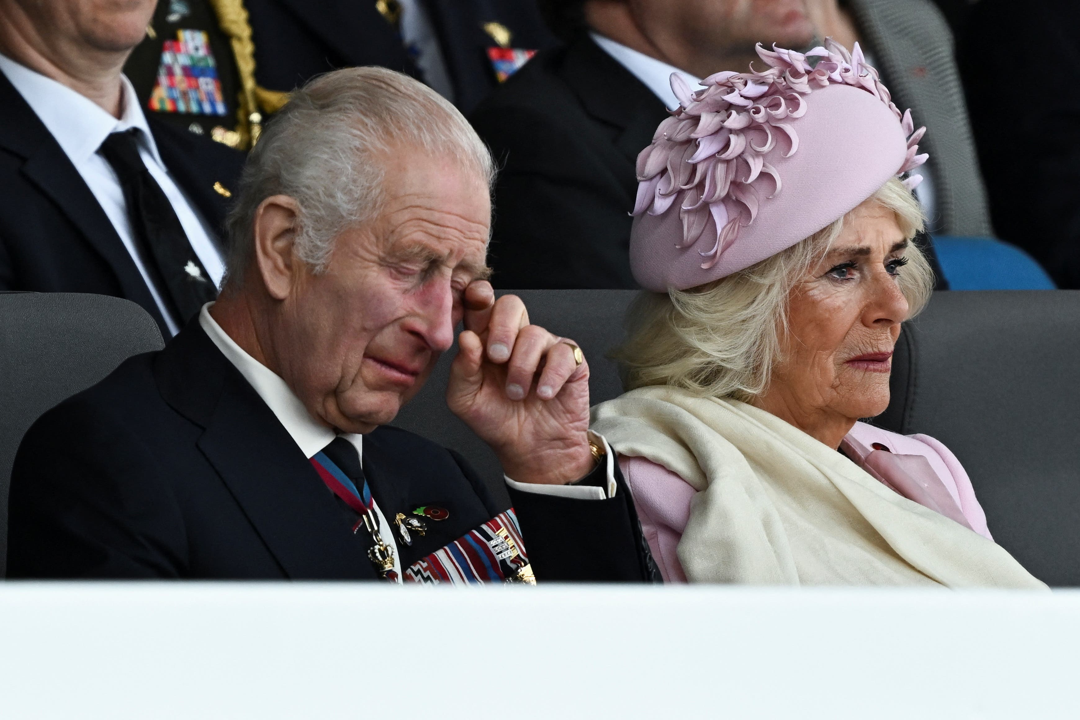 King Charles III and Queen Camilla during the UK’s national commemorative event for the 80th anniversary of D-Day (Dylan Martinez/PA)