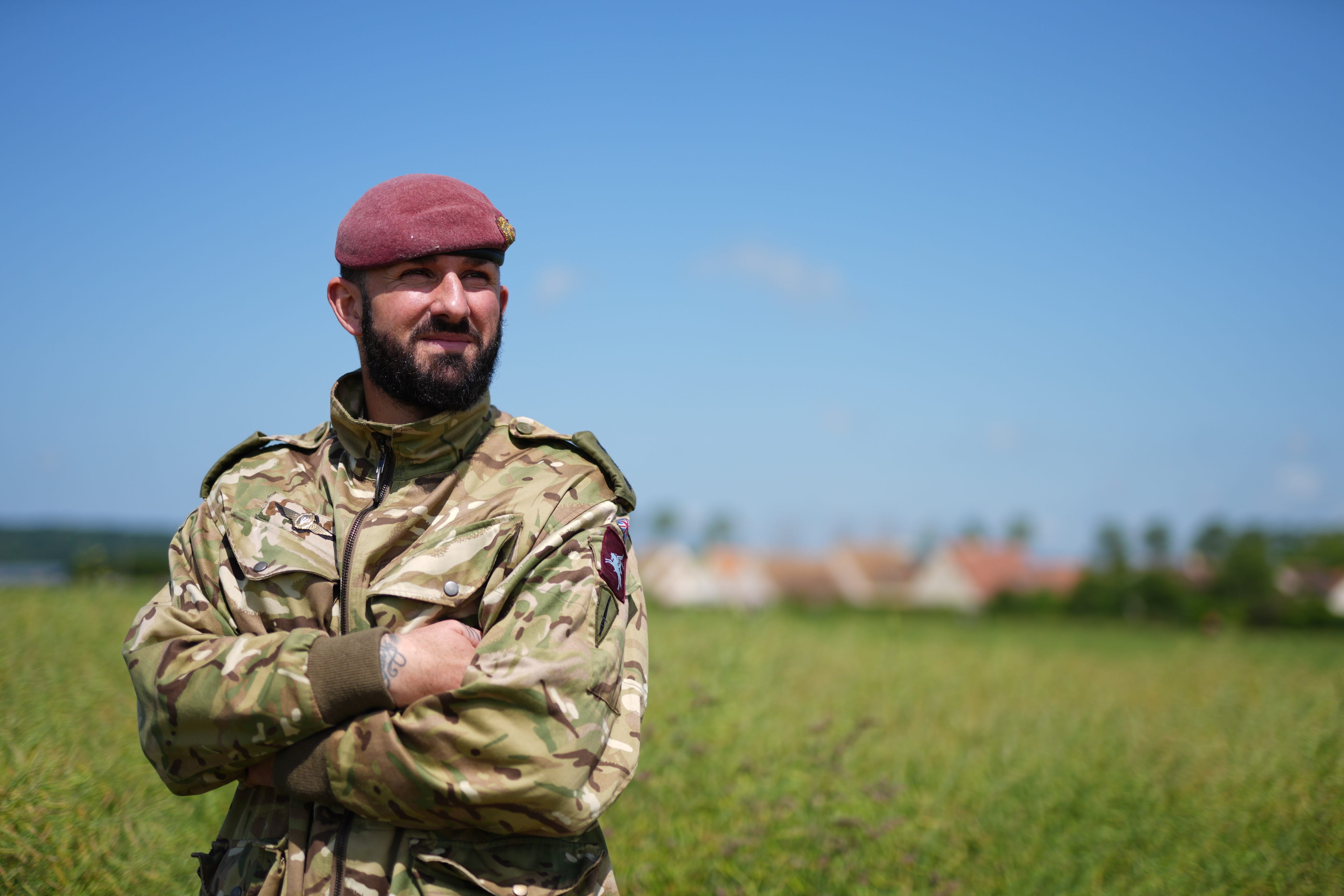 Captain Maik Biggs, of the 16 Medical Regiment, took part in a parachute jump in France to commemorate the role of the airborne forces during the Normandy Landings (Jordan Pettitt/PA)